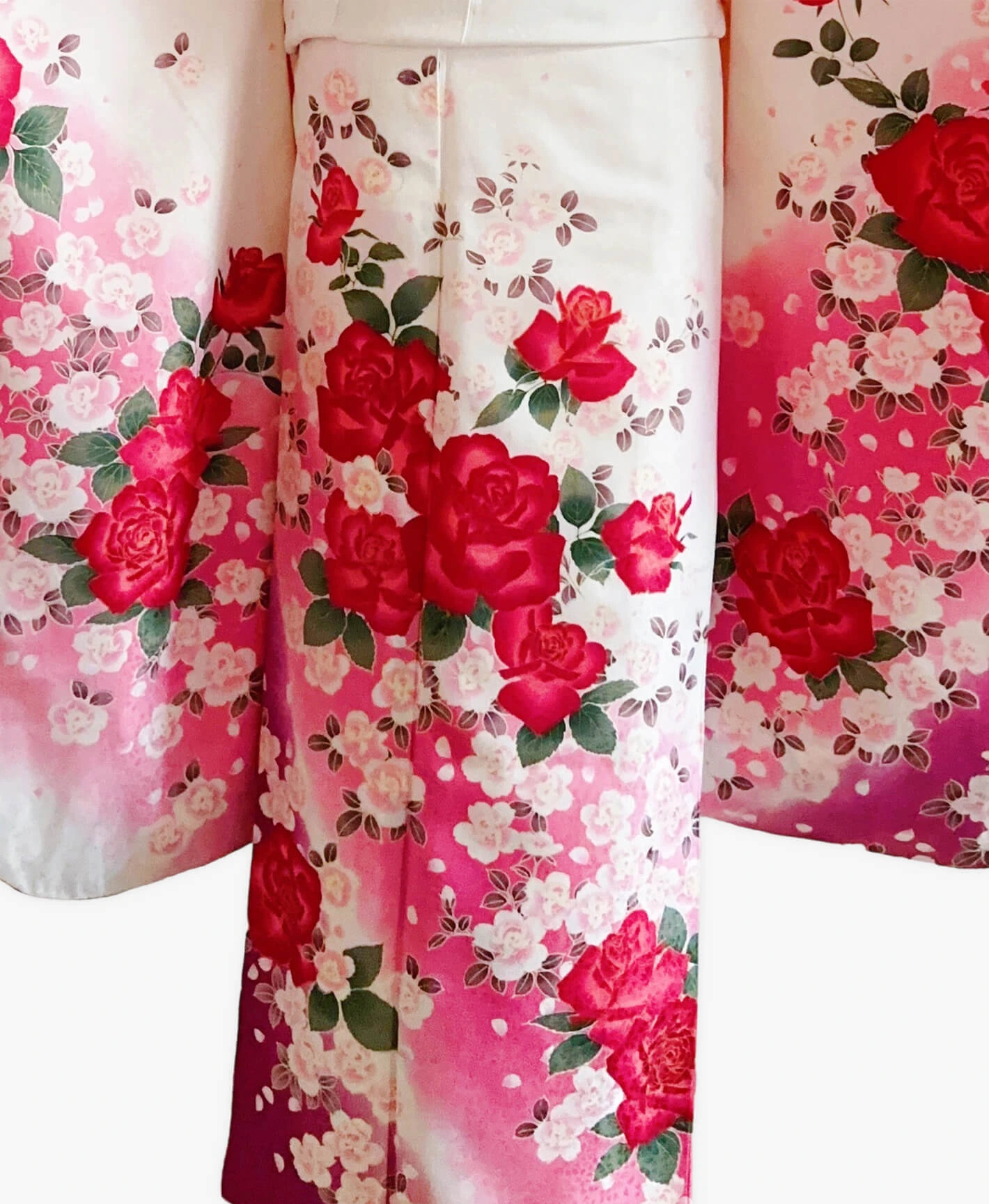 白色 ピンク系 暈し染め 薔薇 花吹雪 振袖レンタル - 画像 5
