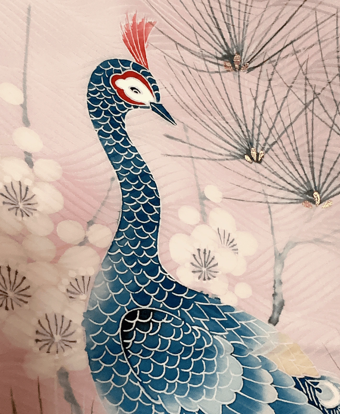 淡紅藤 ピンク系 暈し染め 手描き 孔雀 松 振袖レンタル - 画像 6