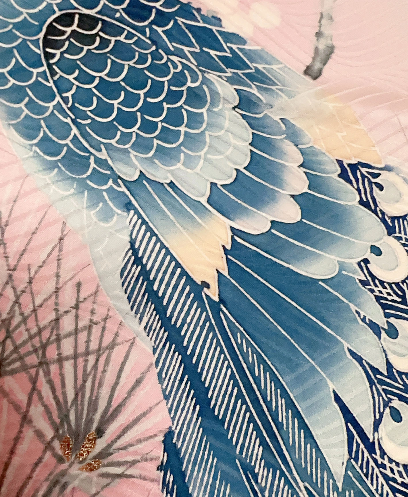 淡紅藤 ピンク系 暈し染め 手描き 孔雀 松 振袖レンタル - 画像 7