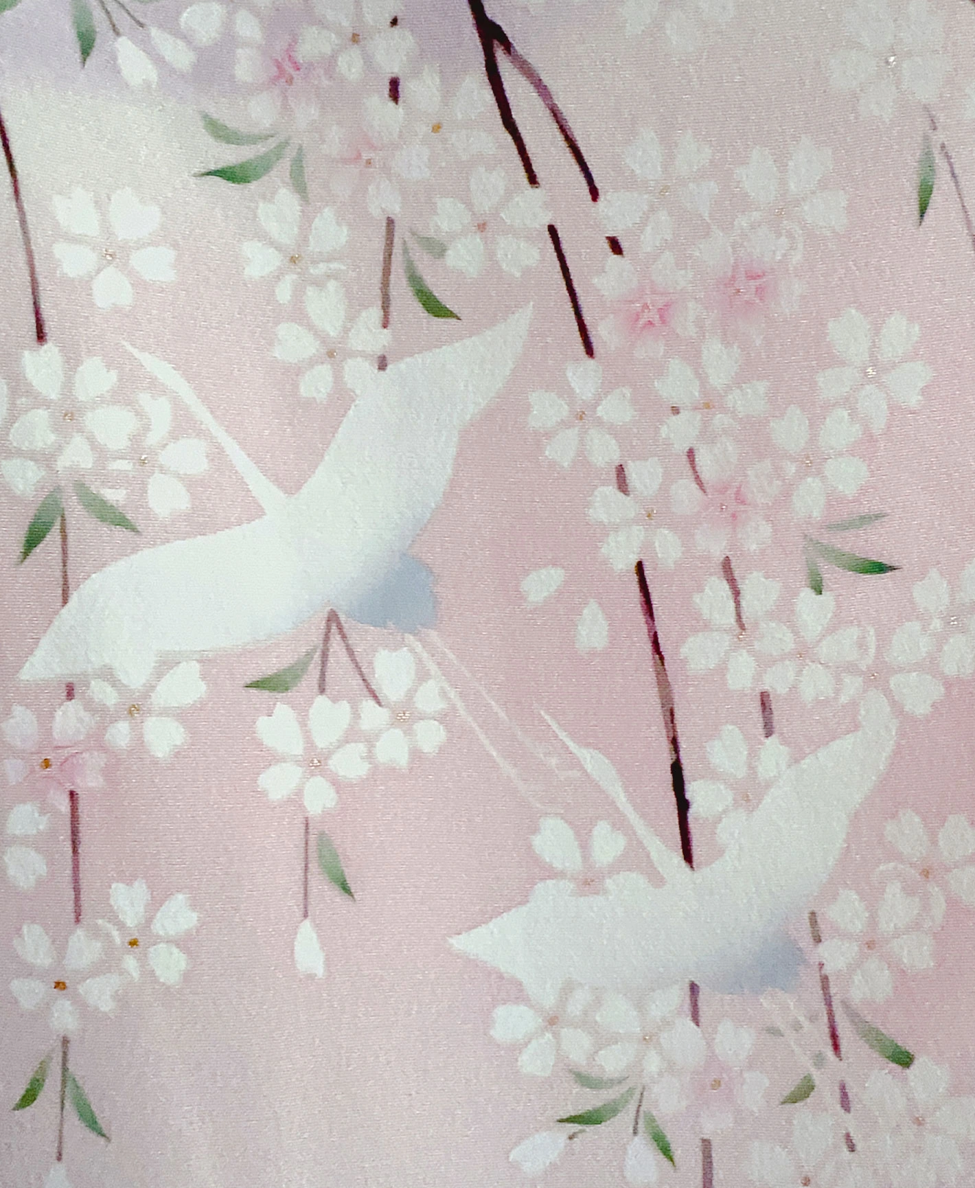 撫子色 ピンク系 暈し染め 駒刺繍 金彩 藤 桜 扇 鶴 風景 振袖レンタル - 画像 8