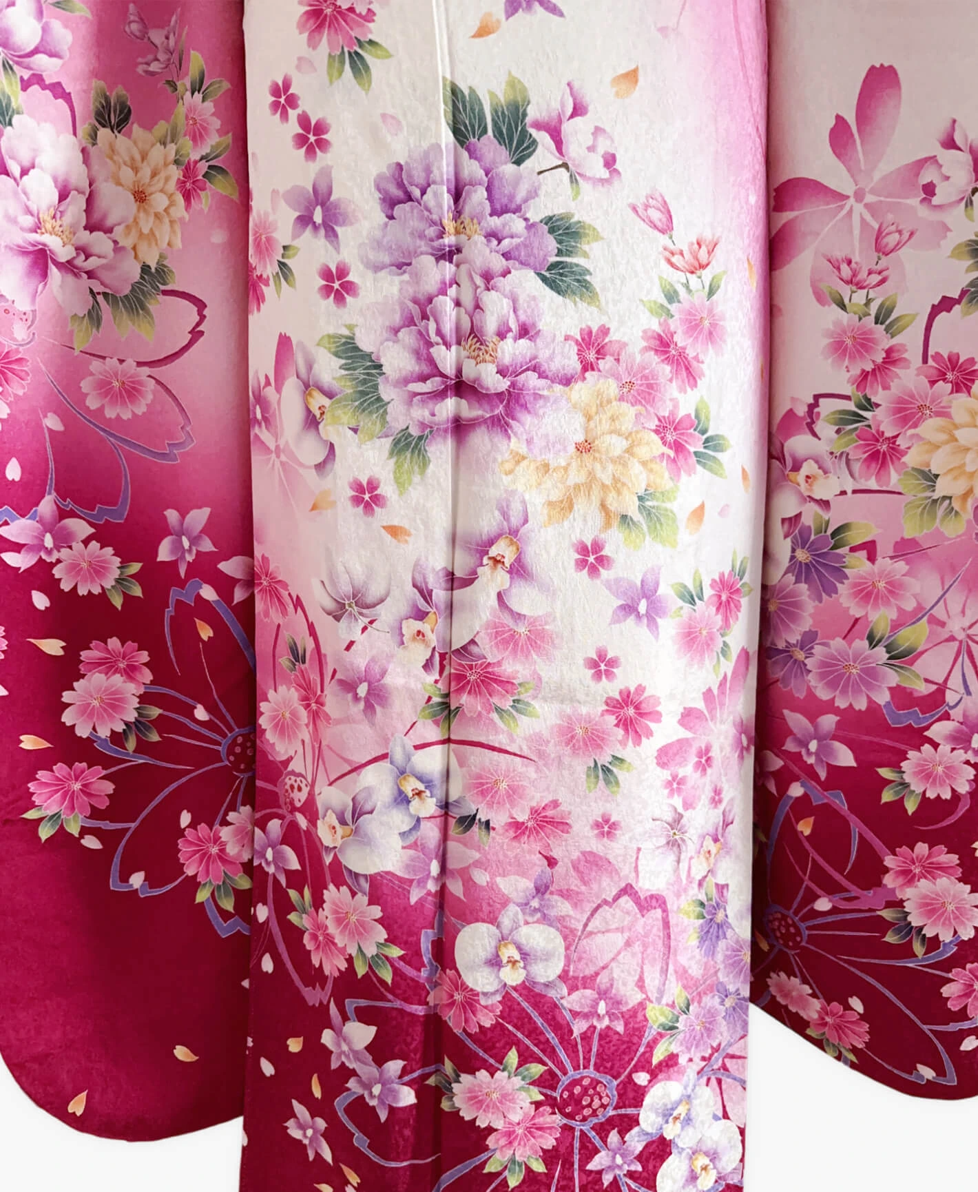 菖蒲色 ピンク系 暈し染め 手描き 百花繚亂 振袖レンタル - 画像 5