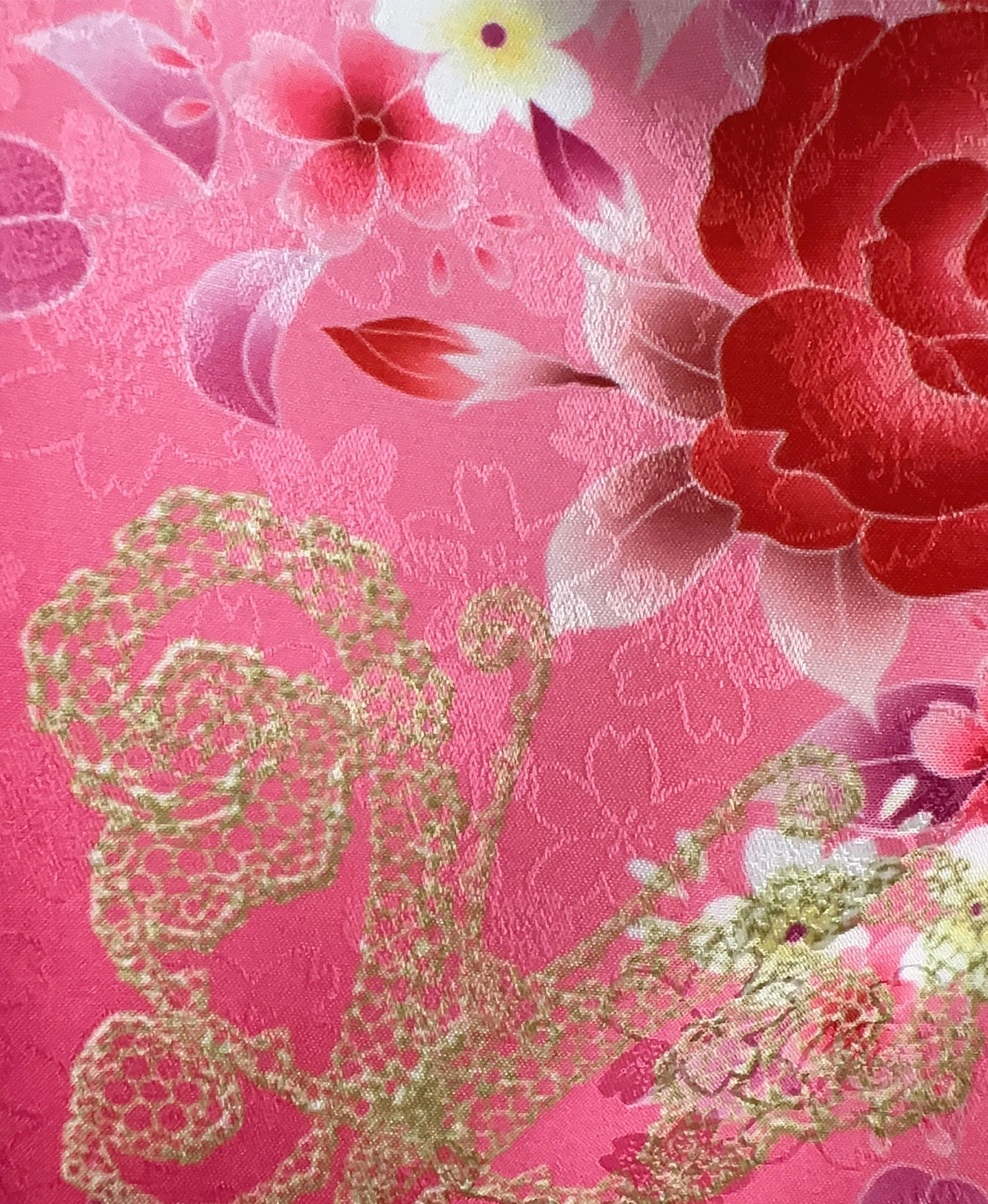 白 白系 暈し染め 金彩 牡丹 蝶 百花繚亂 振袖レンタル - 画像 8