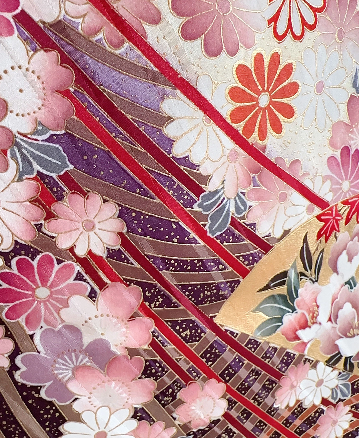 黄赤 橙系 暈し染め 金彩 鶴 扇 花草 青海波 振袖レンタル - 画像 8