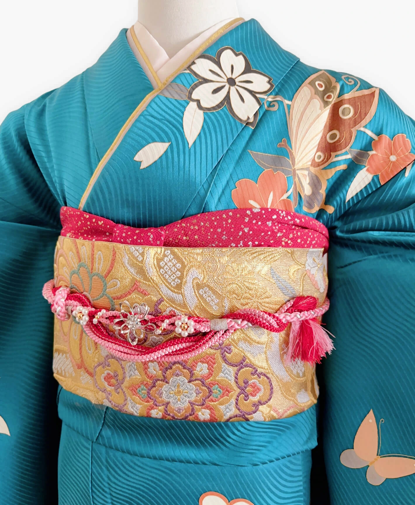 納戸色 青系 暈し染め 金彩 枝垂れ桜 蝶 振袖レンタル - 画像 3