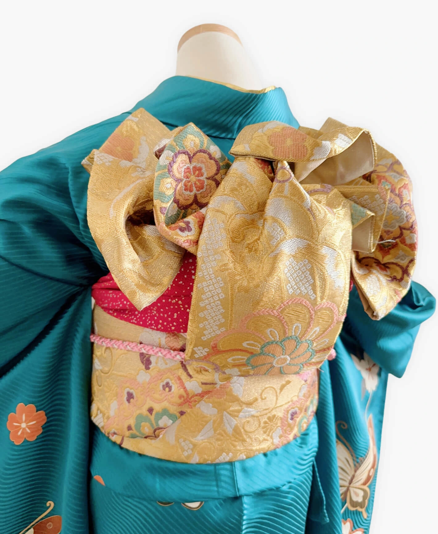 納戸色 青系 暈し染め 金彩 枝垂れ桜 蝶 振袖レンタル - 画像 4