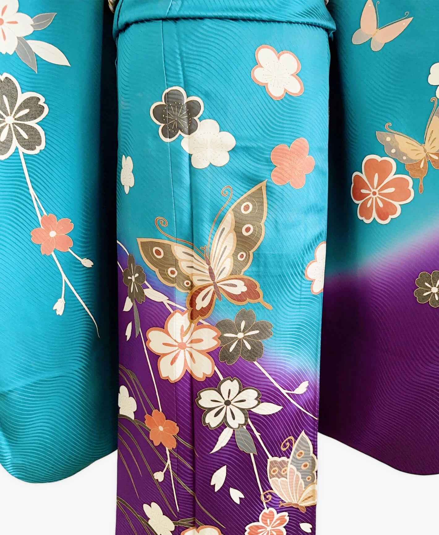 納戸色 青系 暈し染め 金彩 枝垂れ桜 蝶 振袖レンタル - 画像 5