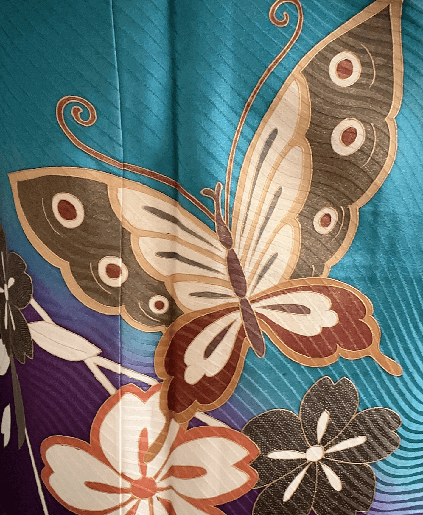 納戸色 青系 暈し染め 金彩 枝垂れ桜 蝶 振袖レンタル - 画像 6