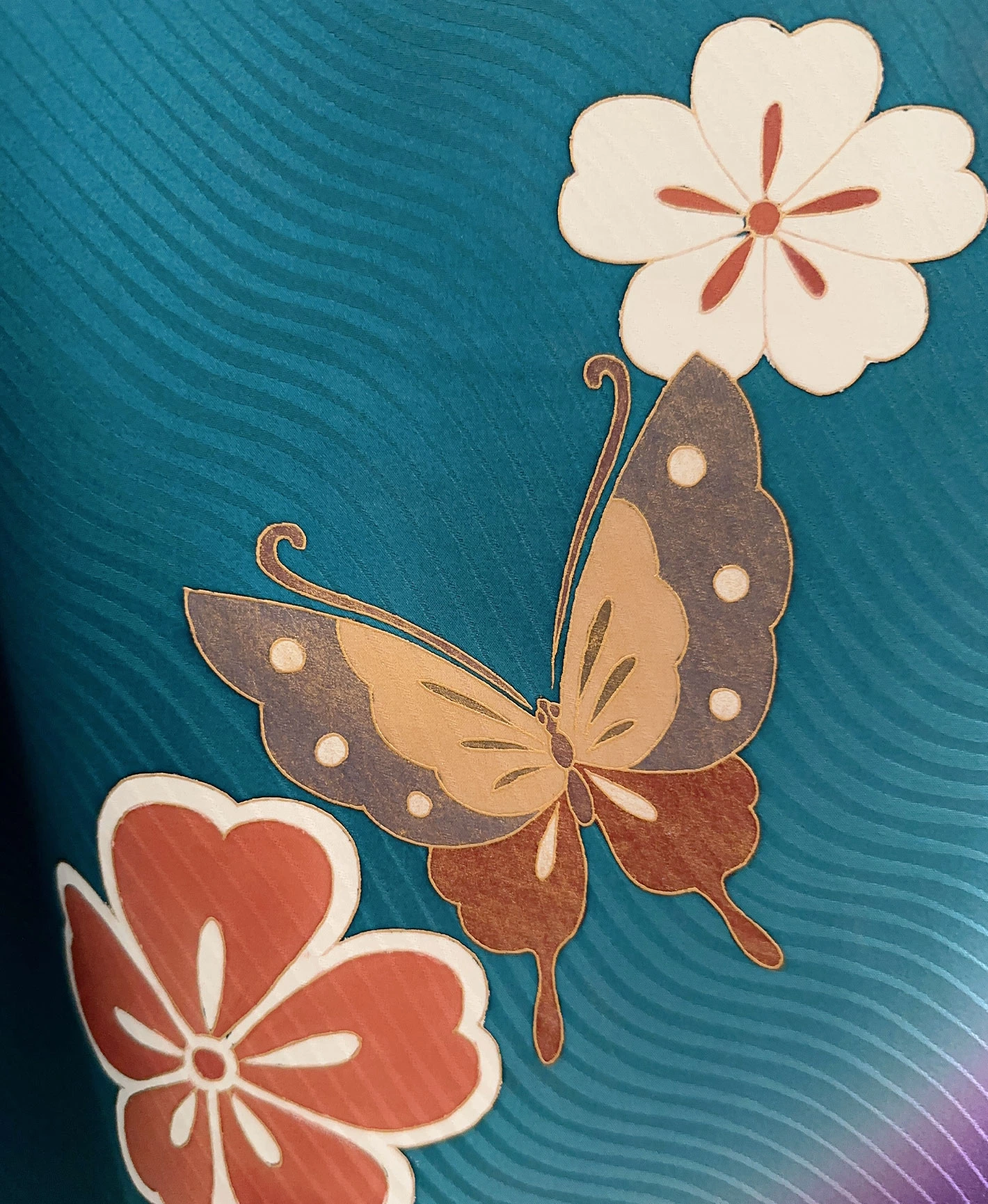納戸色 青系 暈し染め 金彩 枝垂れ桜 蝶 振袖レンタル - 画像 7