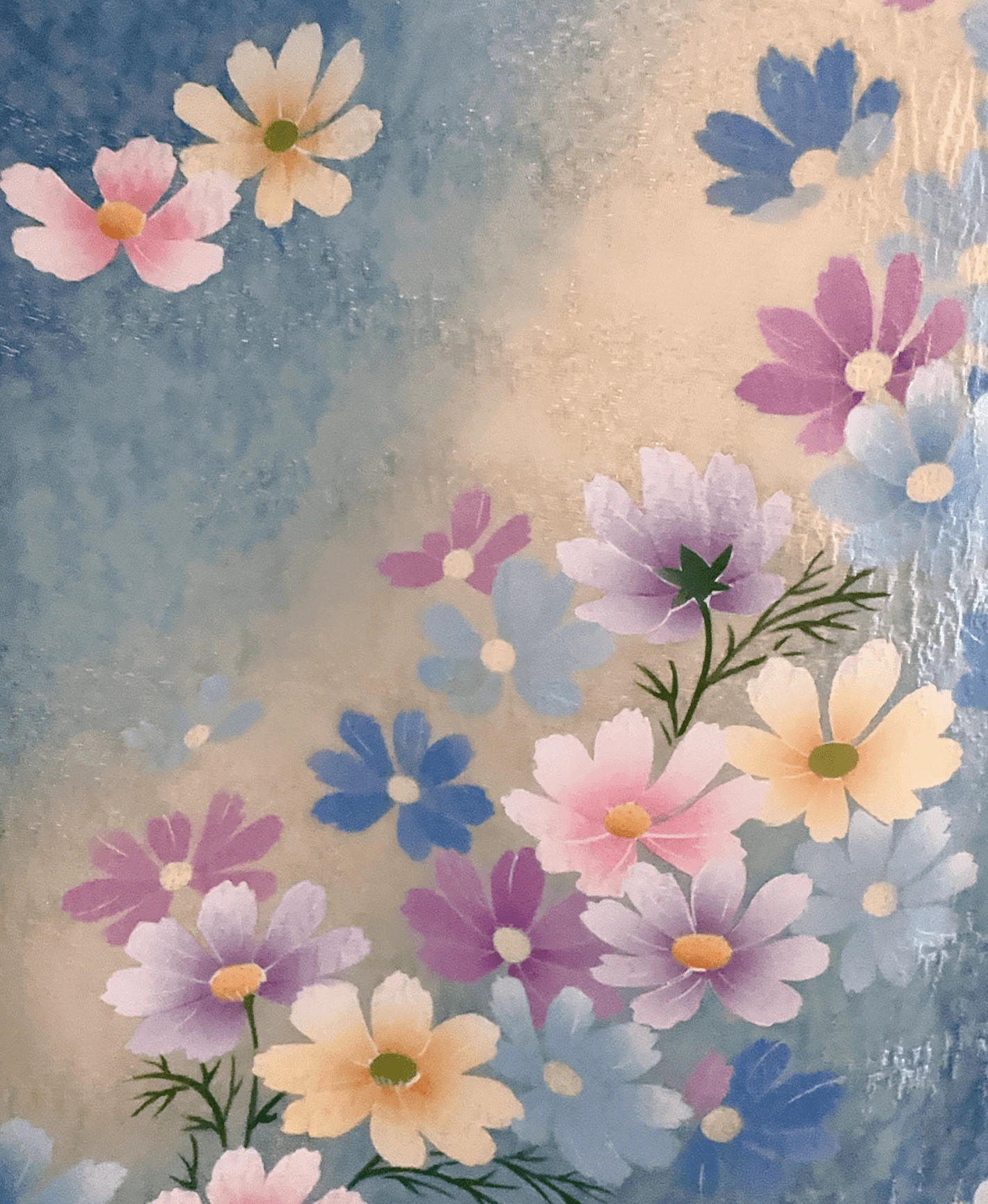 空色 青系 暈し染め 銀通し 手描き 花吹雪 振袖レンタル - 画像 6