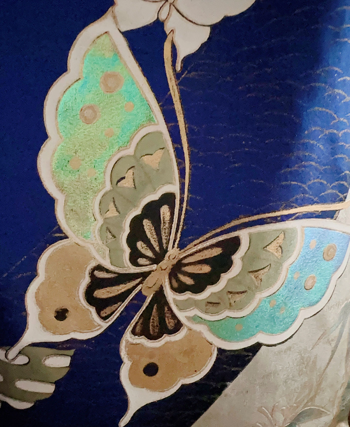 瑠璃紺 青系 暈し染め 金彩 螺鈿風 竹 蝶 振袖レンタル - 画像 7