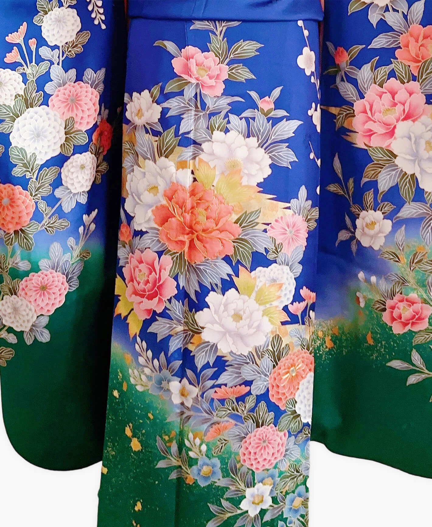 瑠璃色 青系 暈し染め 金彩 牡丹 藤 花草 振袖レンタル - 画像 5