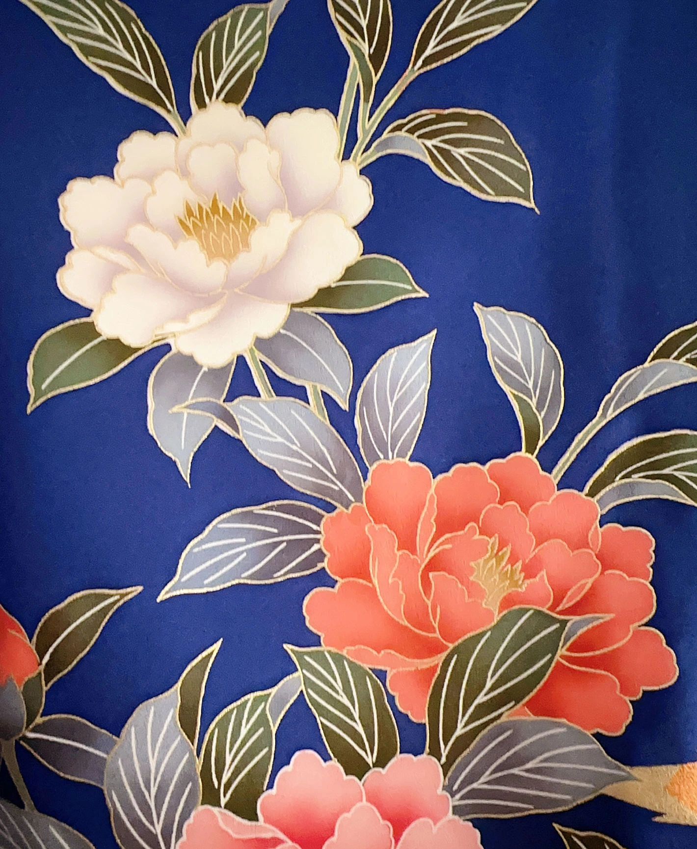 瑠璃色 青系 暈し染め 金彩 牡丹 藤 花草 振袖レンタル - 画像 7