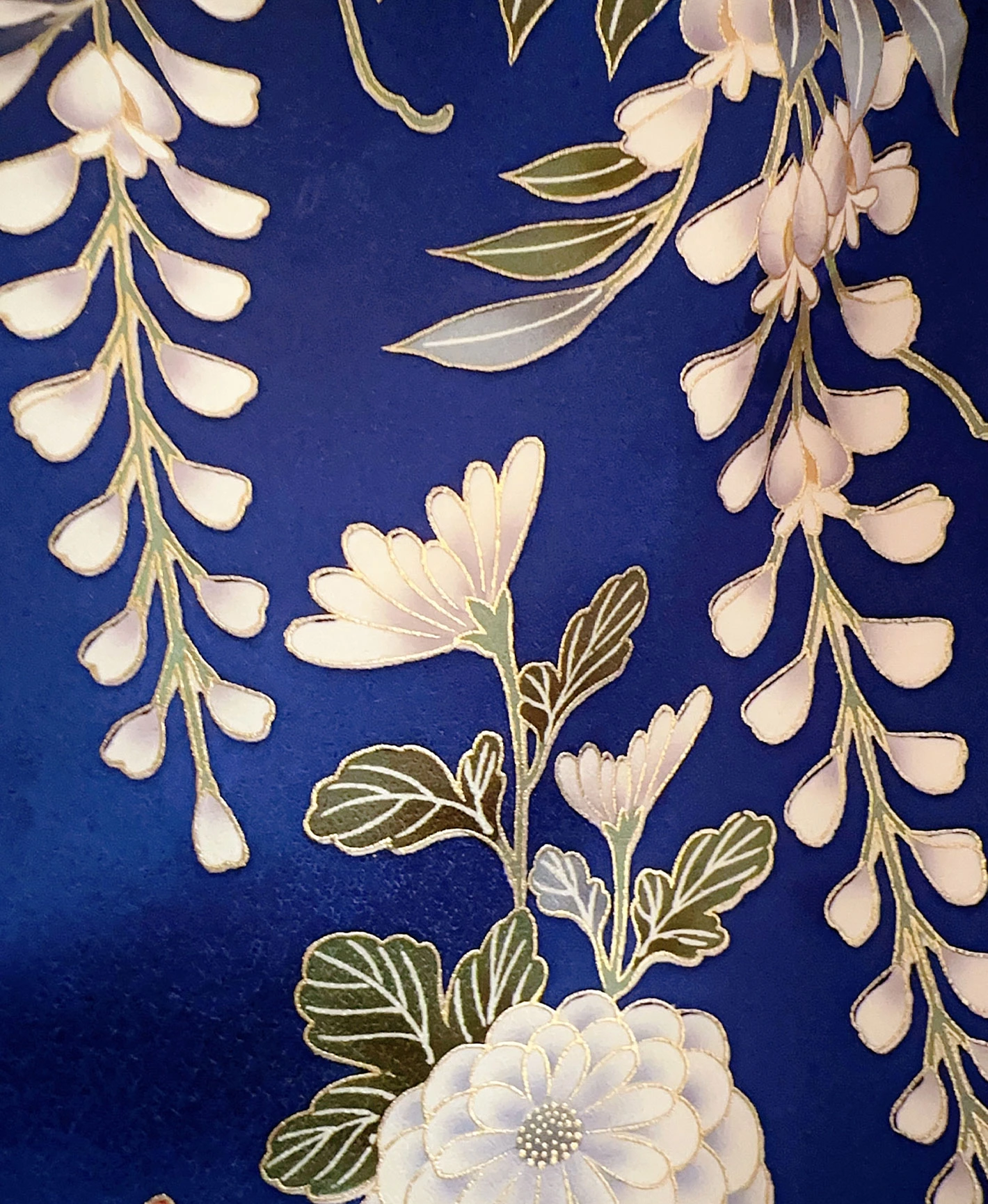 瑠璃色 青系 暈し染め 金彩 牡丹 藤 花草 振袖レンタル - 画像 8