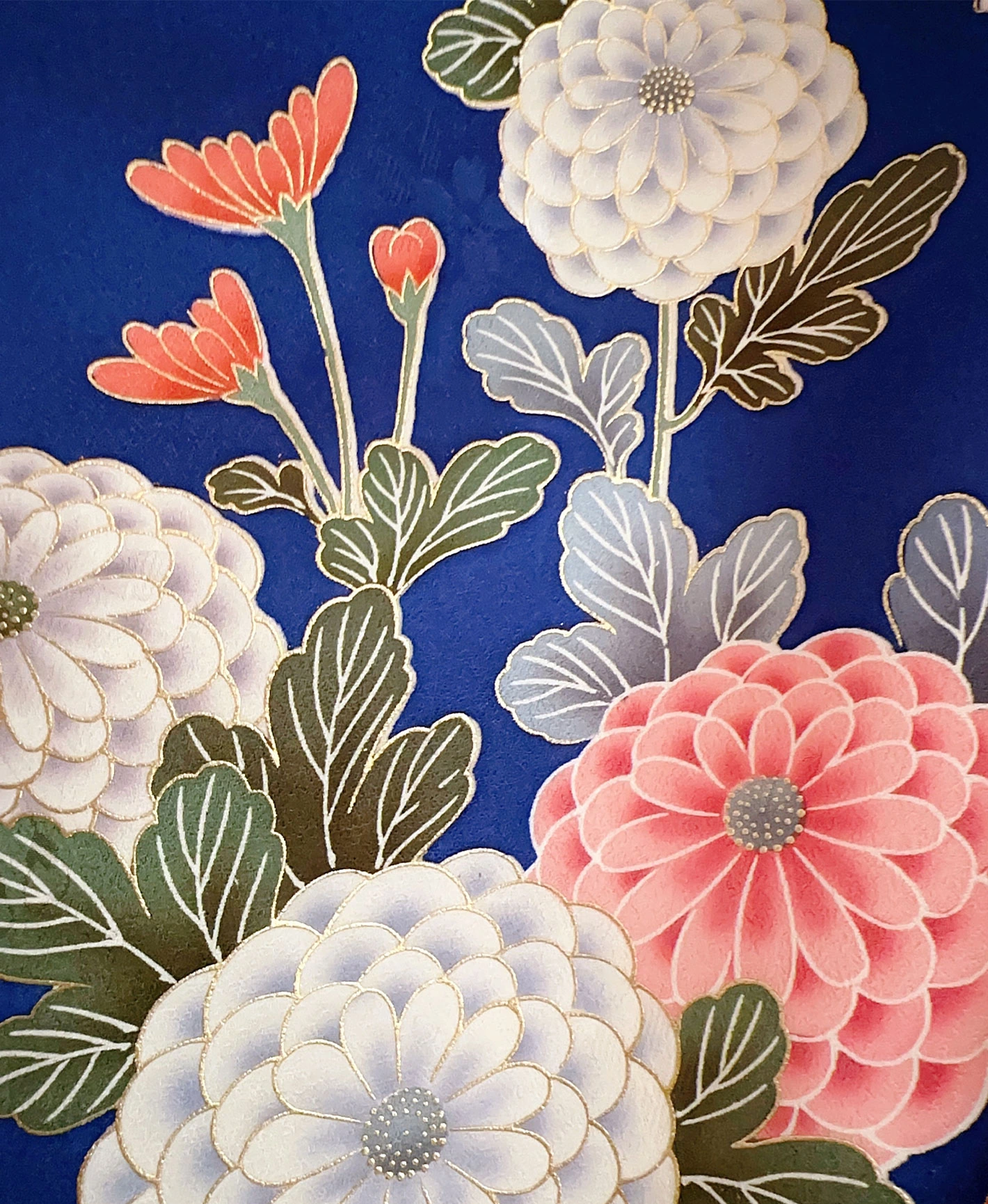 瑠璃色 青系 暈し染め 金彩 牡丹 藤 花草 振袖レンタル - 画像 9