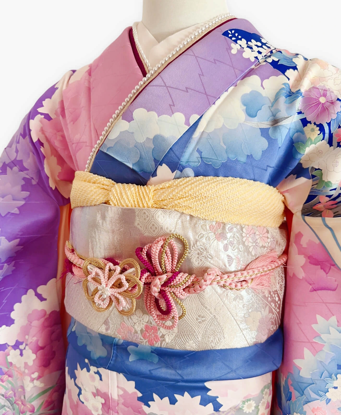 若紫 紫系 暈し染め 金彩 百花風景 振袖レンタル - 画像 3