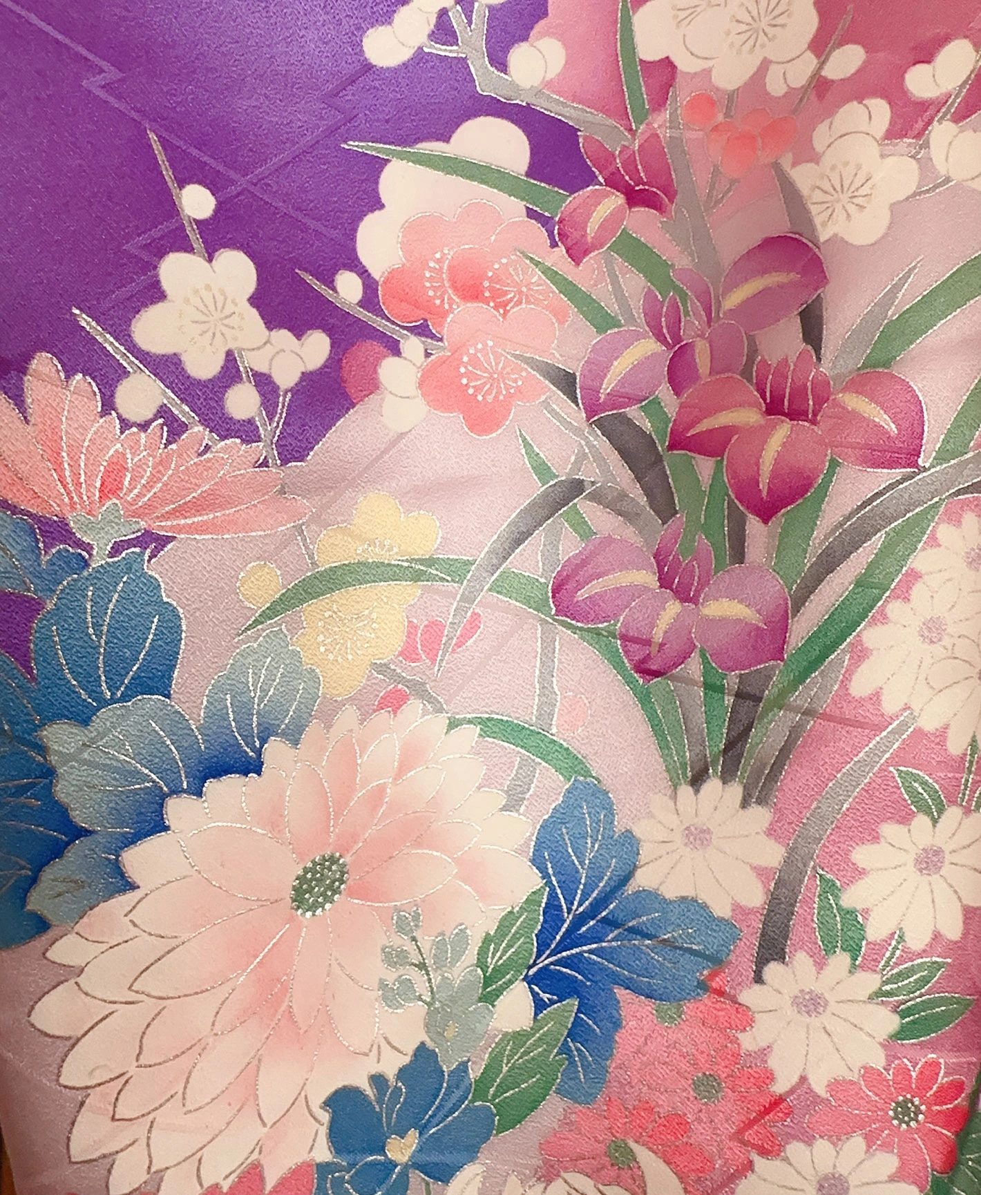 若紫 紫系 暈し染め 金彩 百花風景 振袖レンタル - 画像 7