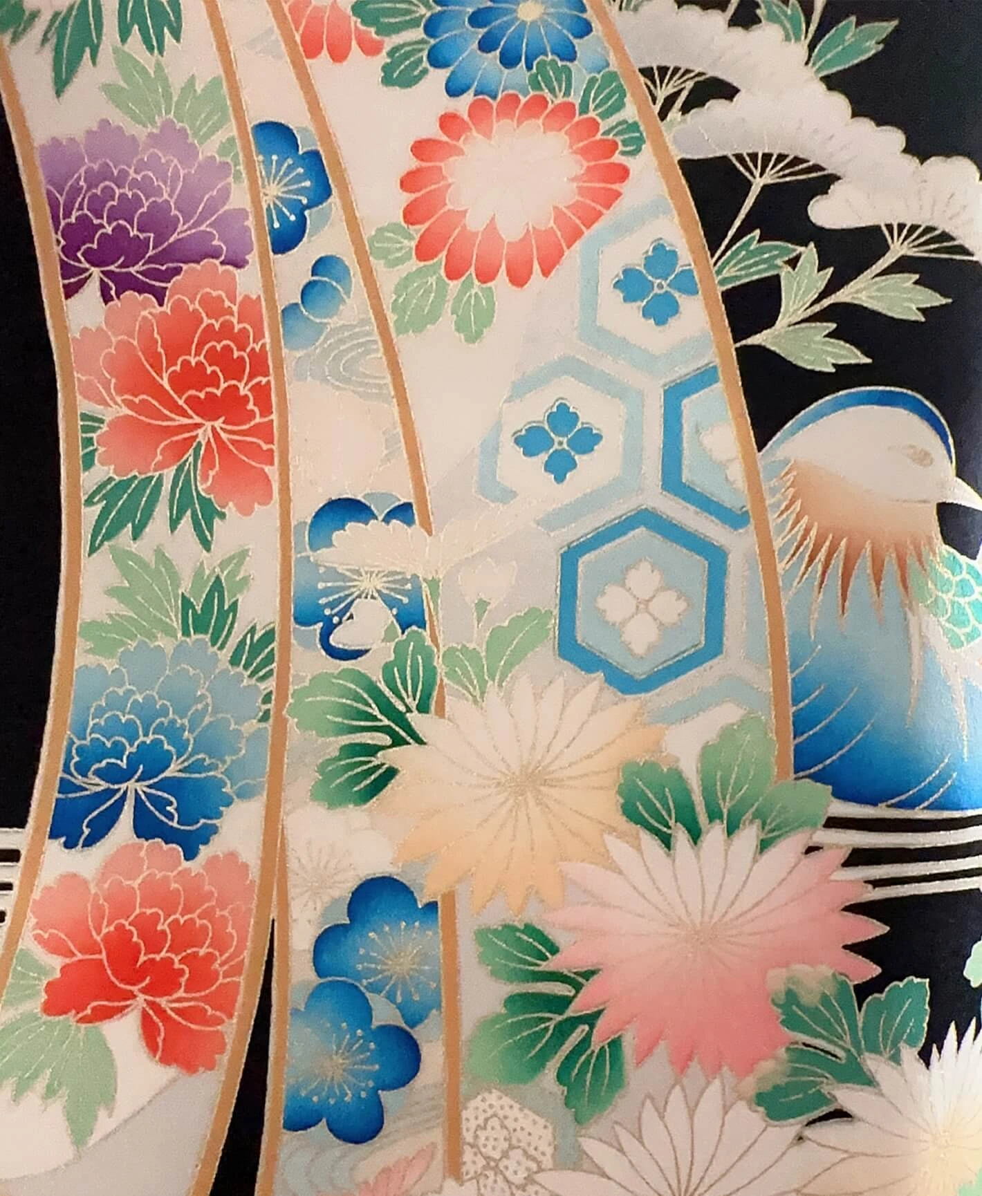 烏羽色 黒系 暈し染め 駒刺繍 金彩 熨斗 吉祥文 振袖レンタル - 画像 6