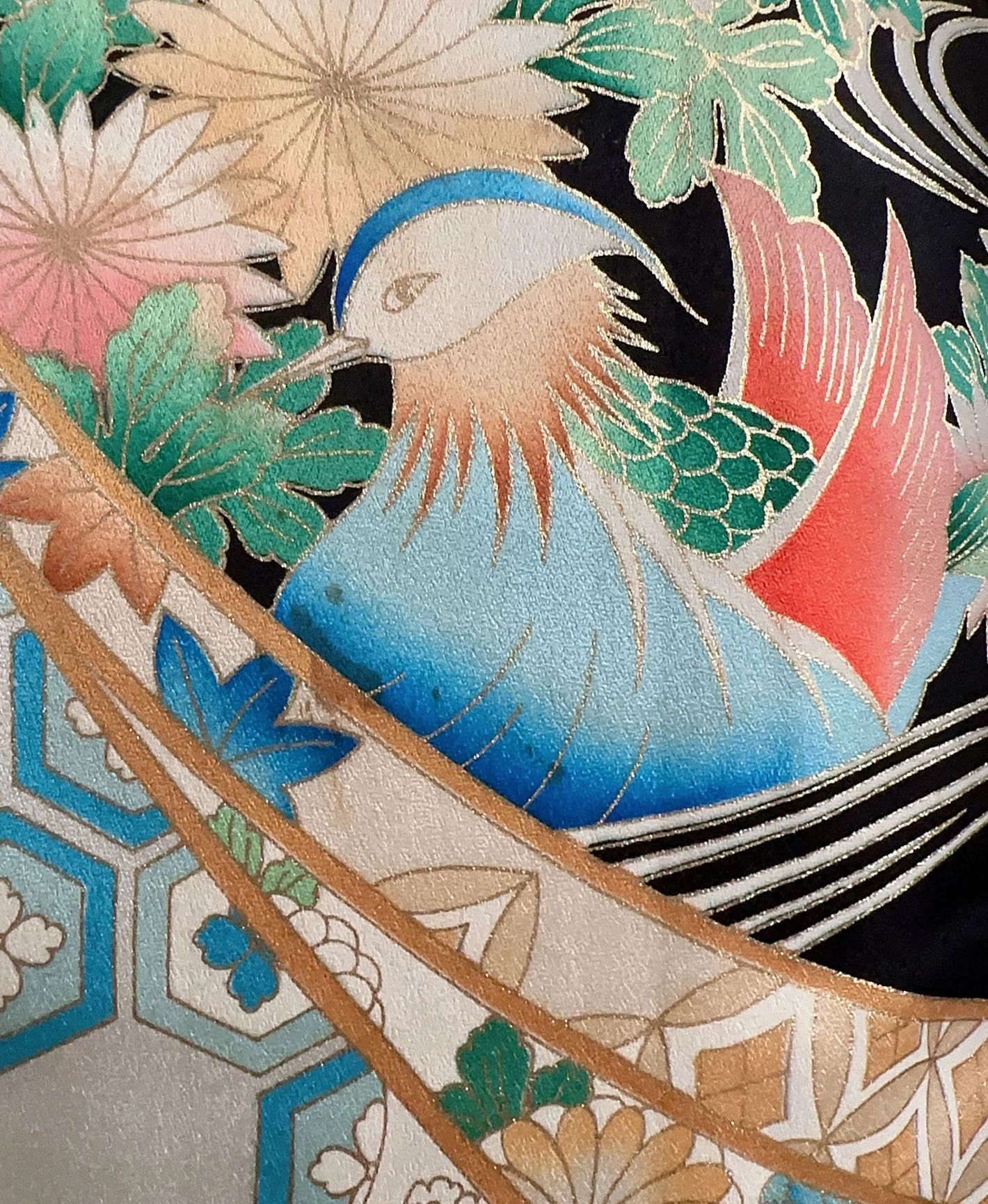烏羽色 黒系 暈し染め 駒刺繍 金彩 熨斗 吉祥文 振袖レンタル - 画像 8