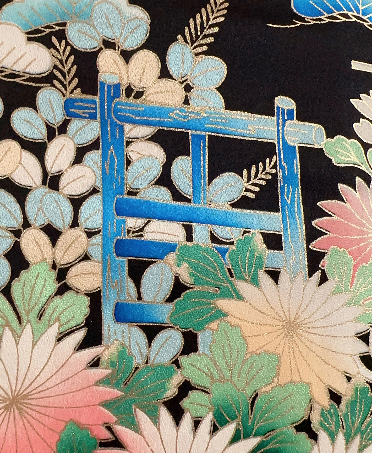 烏羽色 黒系 暈し染め 駒刺繍 金彩 熨斗 吉祥文 振袖レンタル - 画像 9
