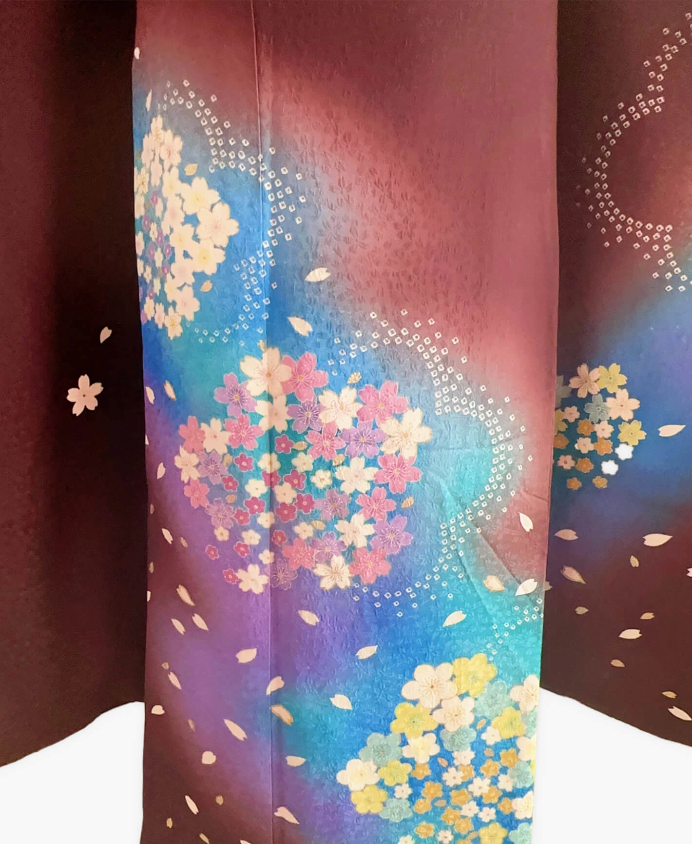 赤墨 黒系 暈し染め 手描き 垂枝れ桜 花吹雪 振袖レンタル - 画像 5
