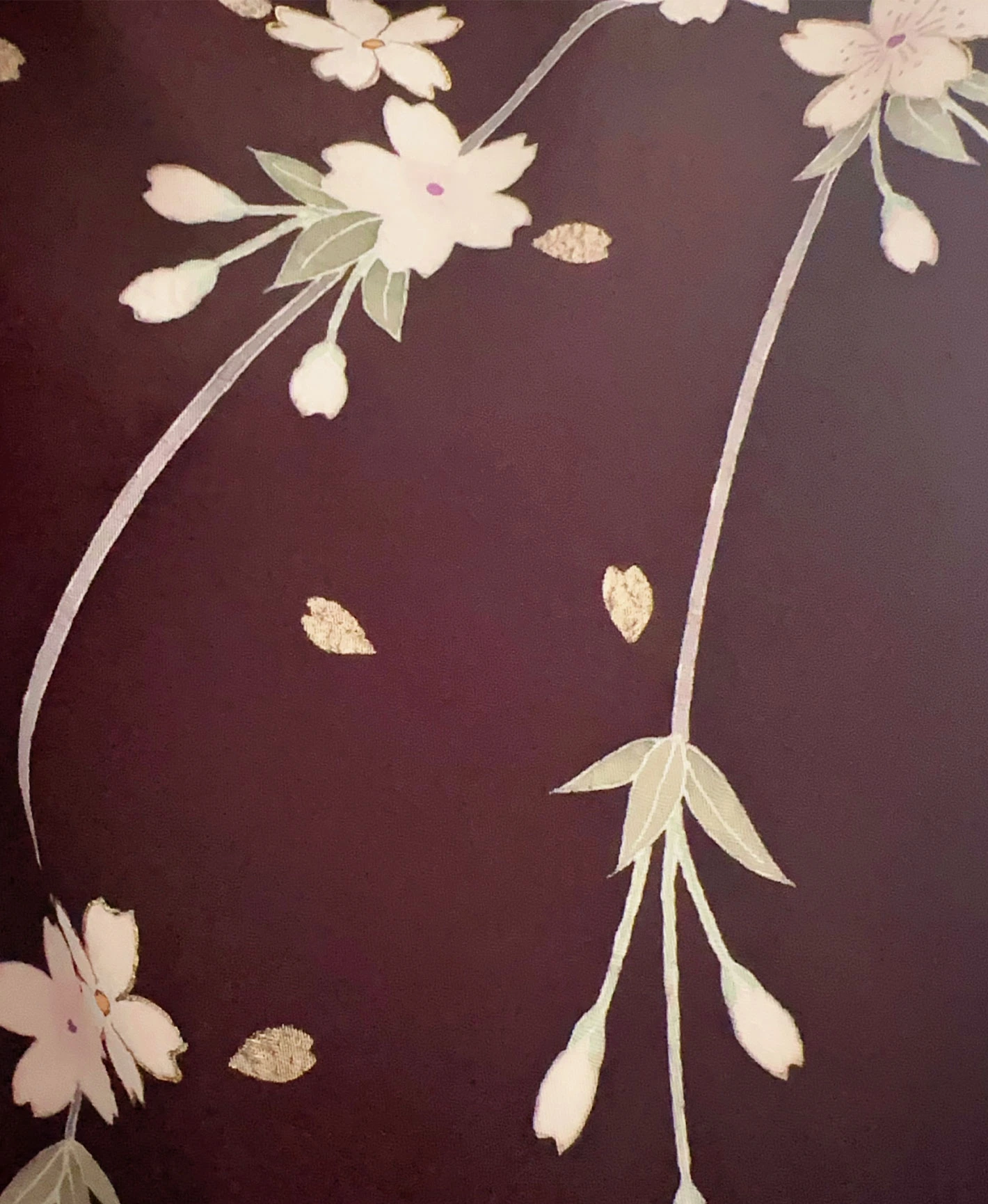 赤墨 黒系 暈し染め 手描き 垂枝れ桜 花吹雪 振袖レンタル - 画像 9