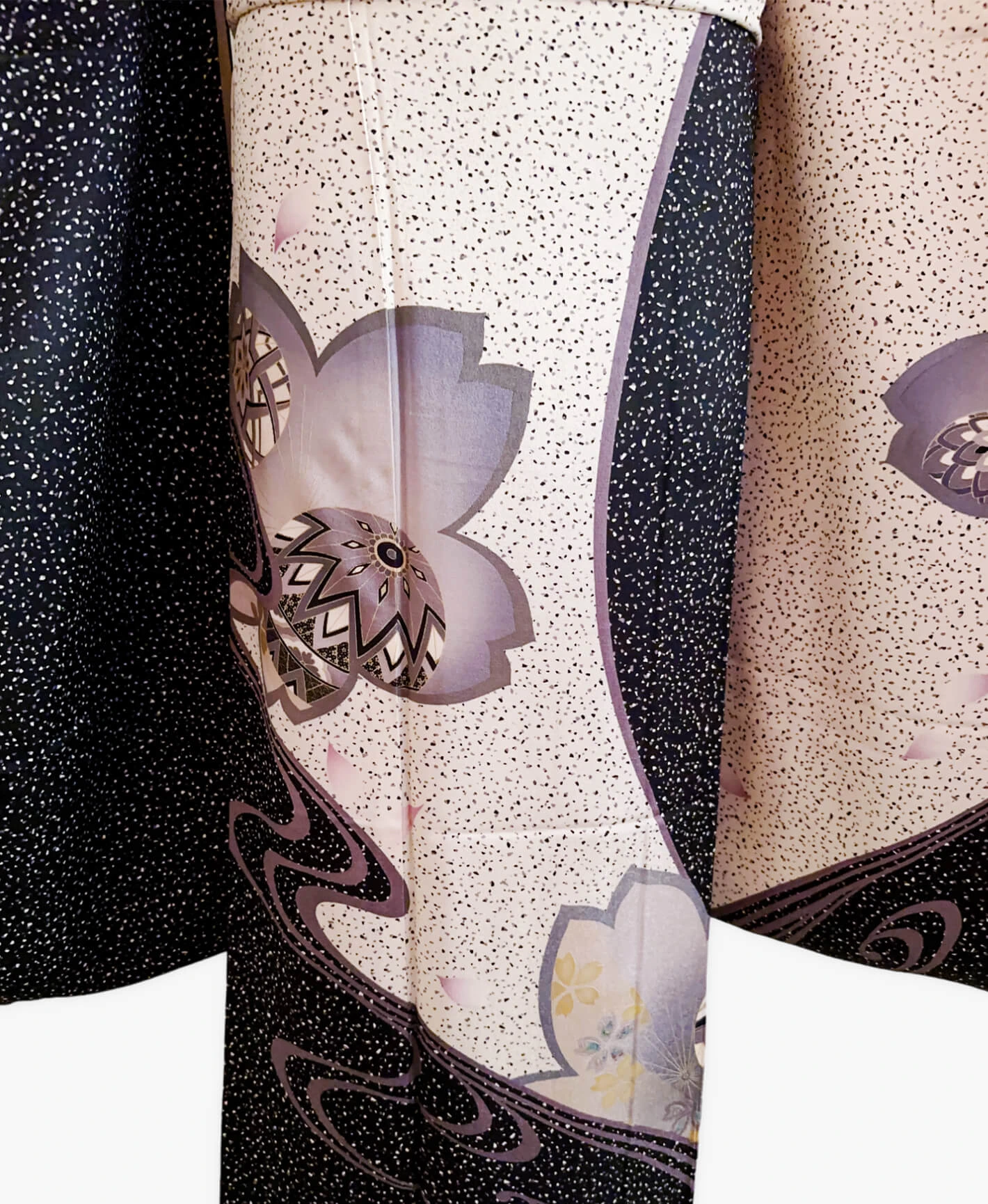 蝋色 黒白系 金彩 螺鈿風 手鞠 桜 流水 振袖レンタル - 画像 5