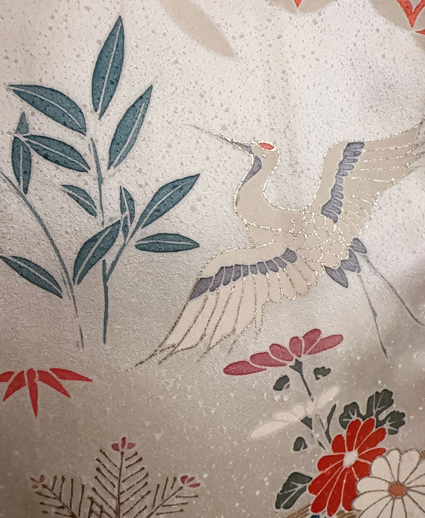 生成り色 白系 刺繍 金彩 花鳥文 鶴 訪問着レンタル - 画像 8