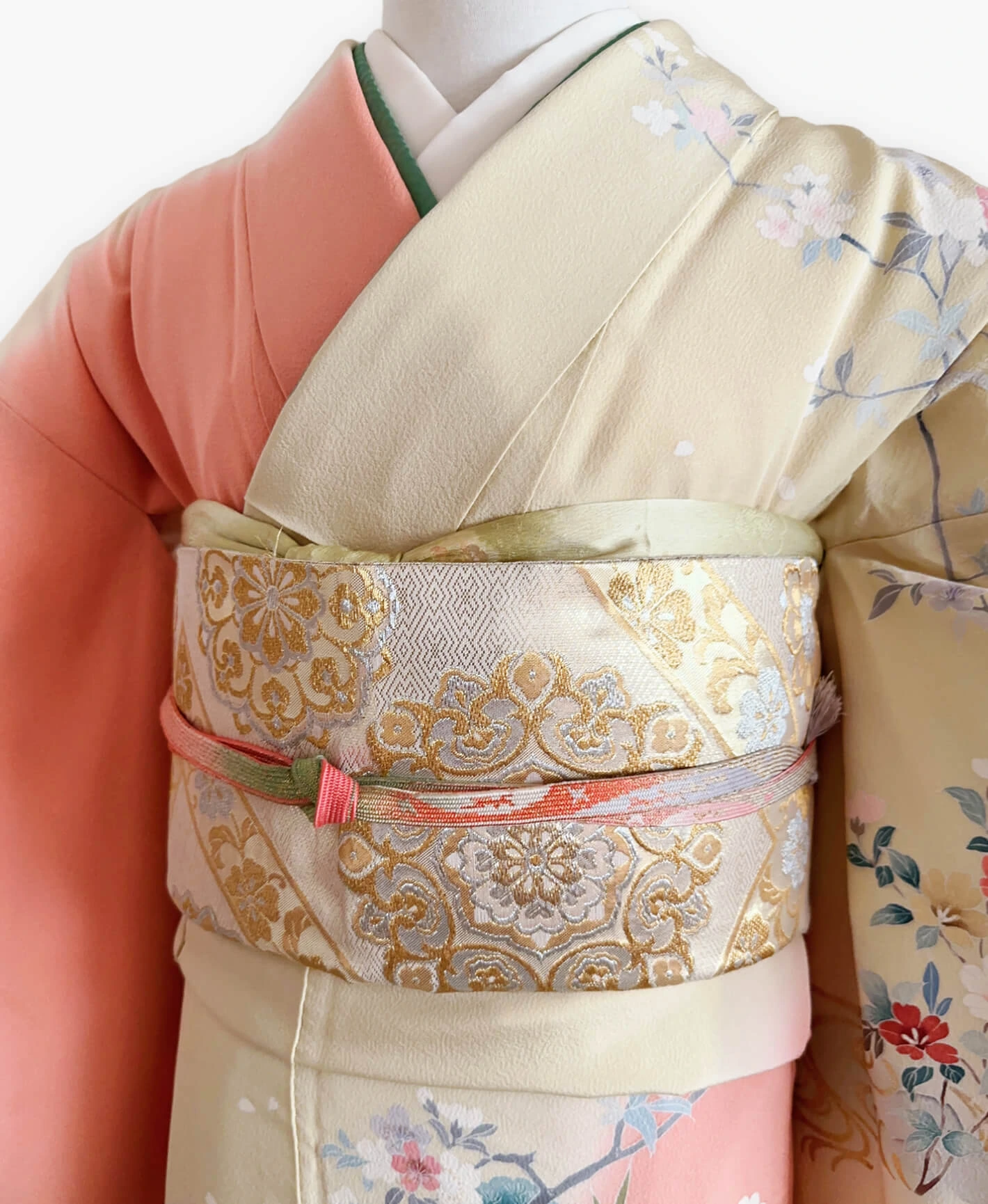 蒸栗色 黄系 暈し染め 金彩 松 牡丹 流水 御所車 訪問着レンタル - 画像 3