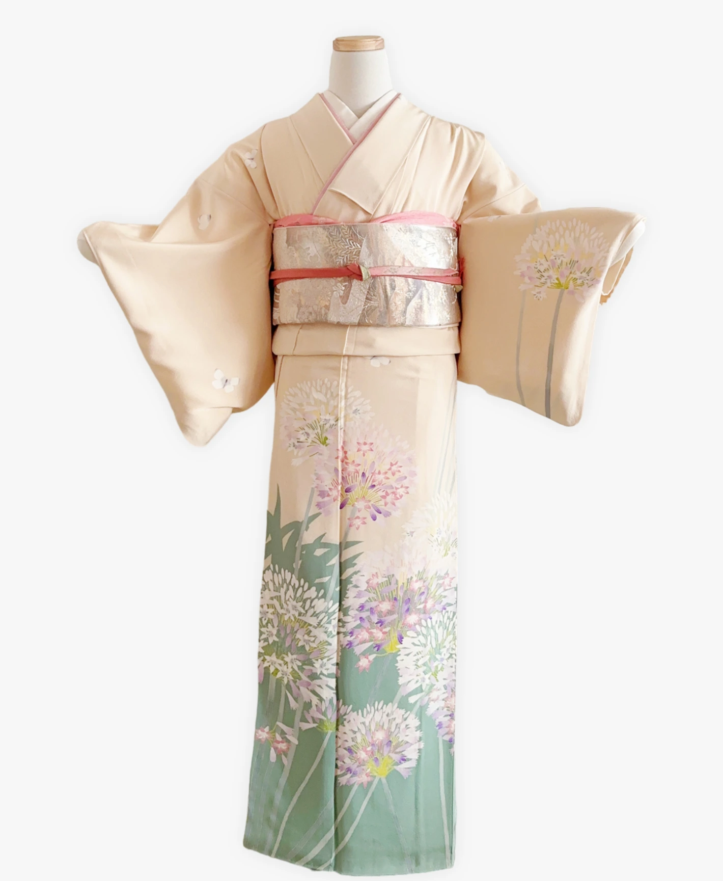 肌色 黄系 暈し染め 友禅 作家物 手描き 花草 訪問着レンタル - 画像 1