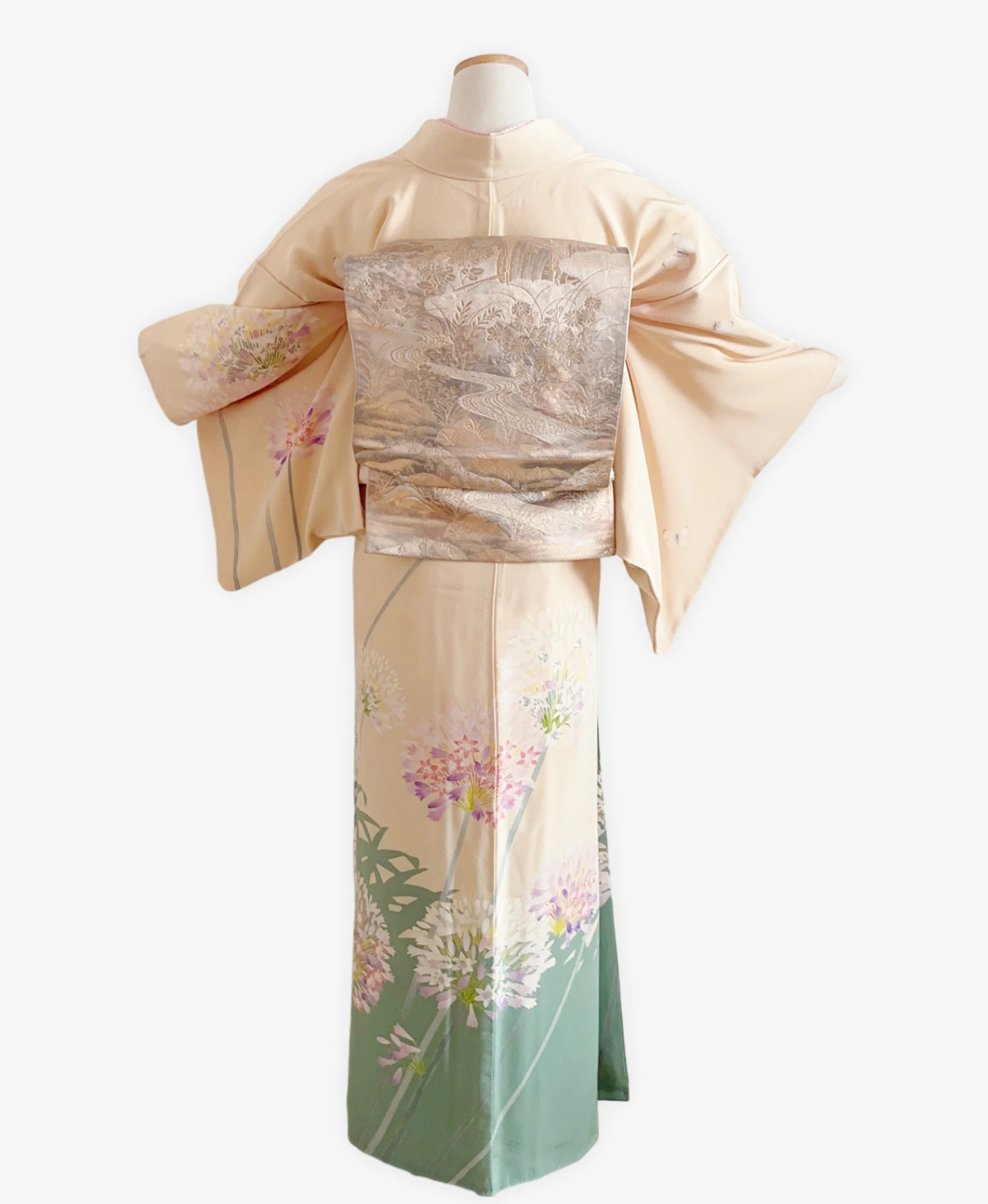 肌色 黄系 暈し染め 友禅 作家物 手描き 花草 訪問着レンタル - 画像 2