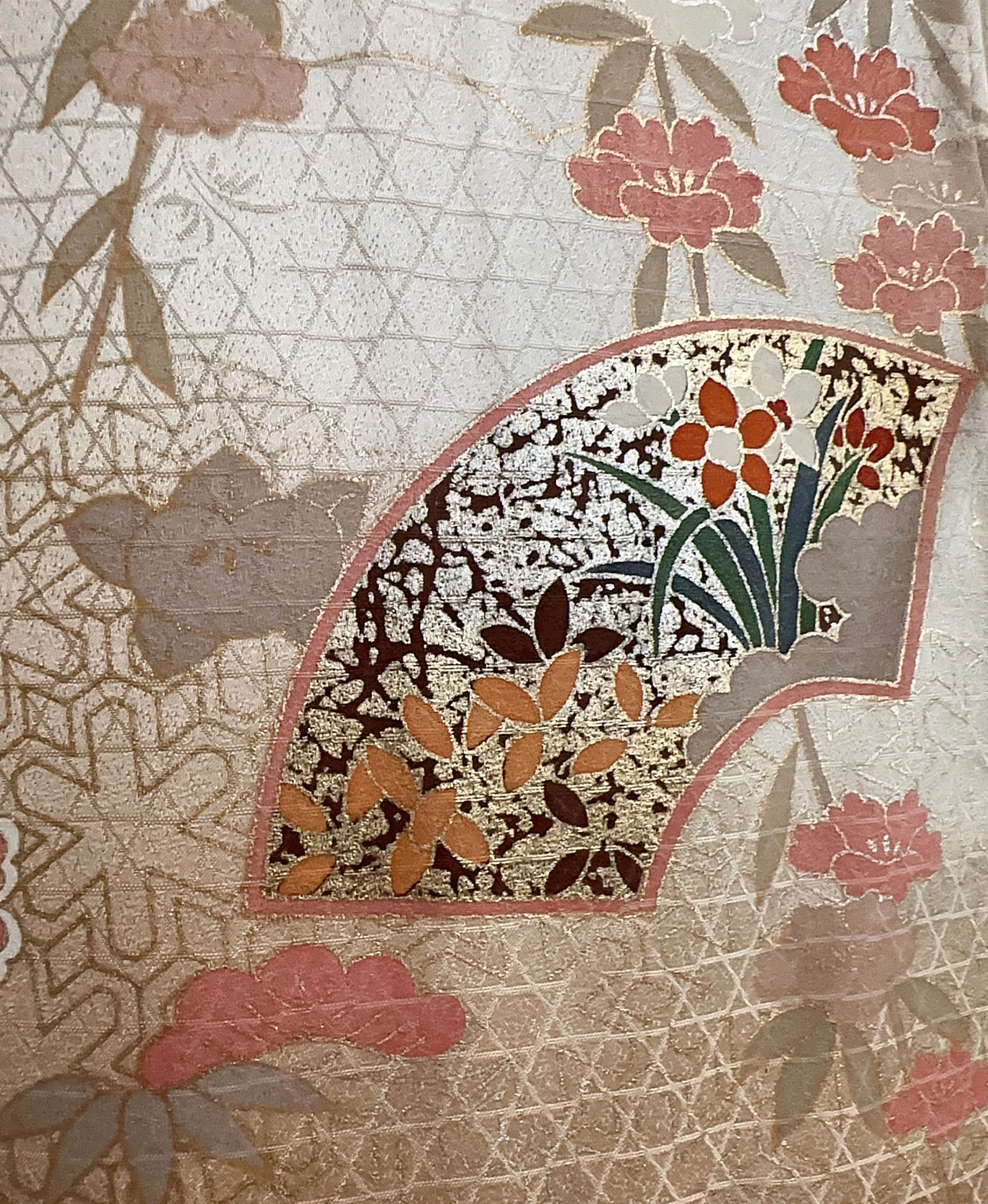 淺黃 黃色系 暈し染め 金銀彩 地紙枝垂れ花文 訪問着レンタル - 画像 9