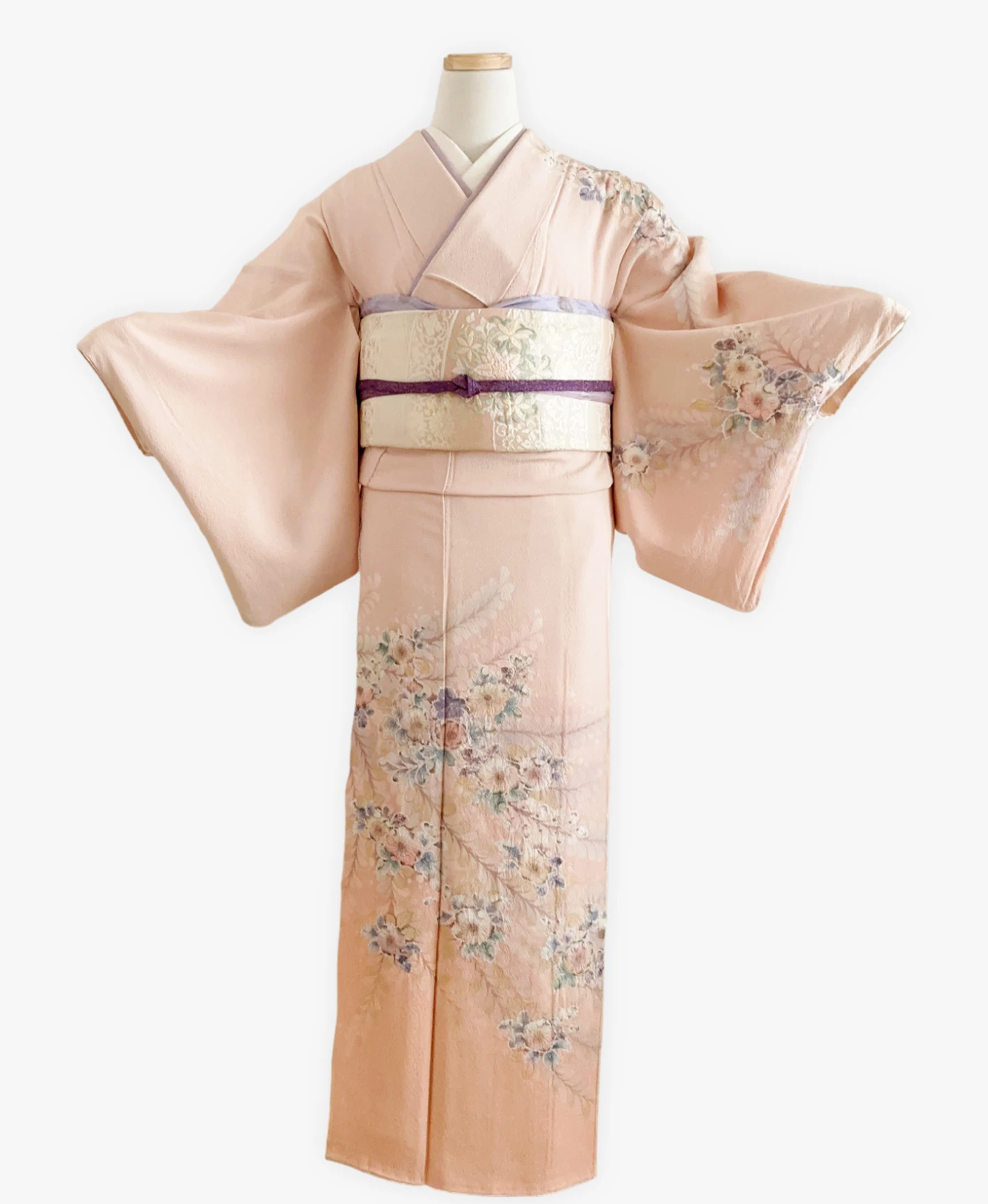 肌色 ピンク系 駒刺繍 暈し染め 金彩 家物 辻が花 手描き 訪問着レンタル - 画像 1