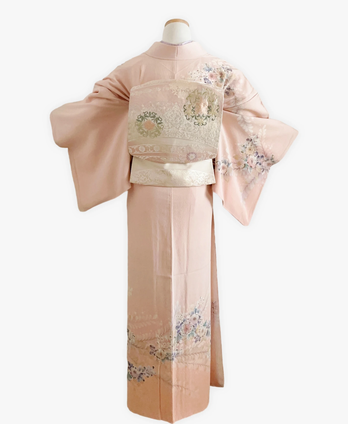 肌色 ピンク系 駒刺繍 暈し染め 金彩 家物 辻が花 手描き 訪問着レンタル - 画像 2