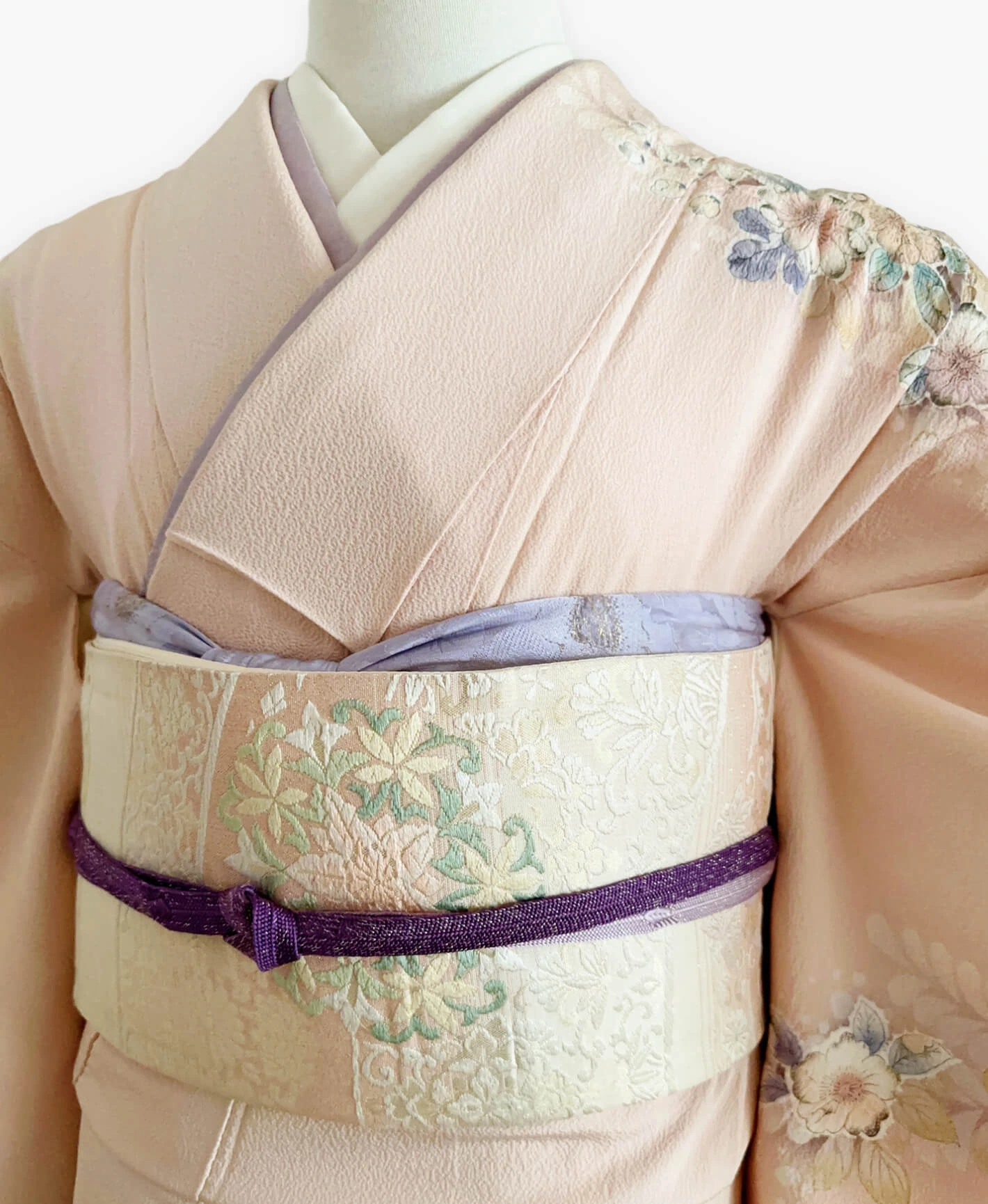 肌色 ピンク系 駒刺繍 暈し染め 金彩 家物 辻が花 手描き 訪問着レンタル - 画像 3