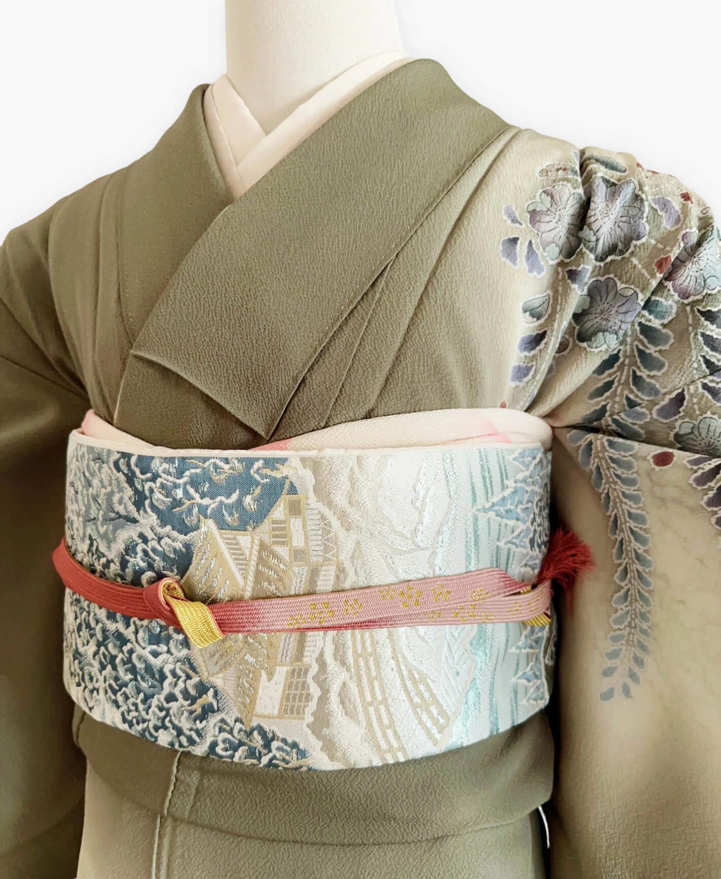 青白橡 緑系 暈し染め 絞り 辻が花 訪問着レンタル - 画像 3