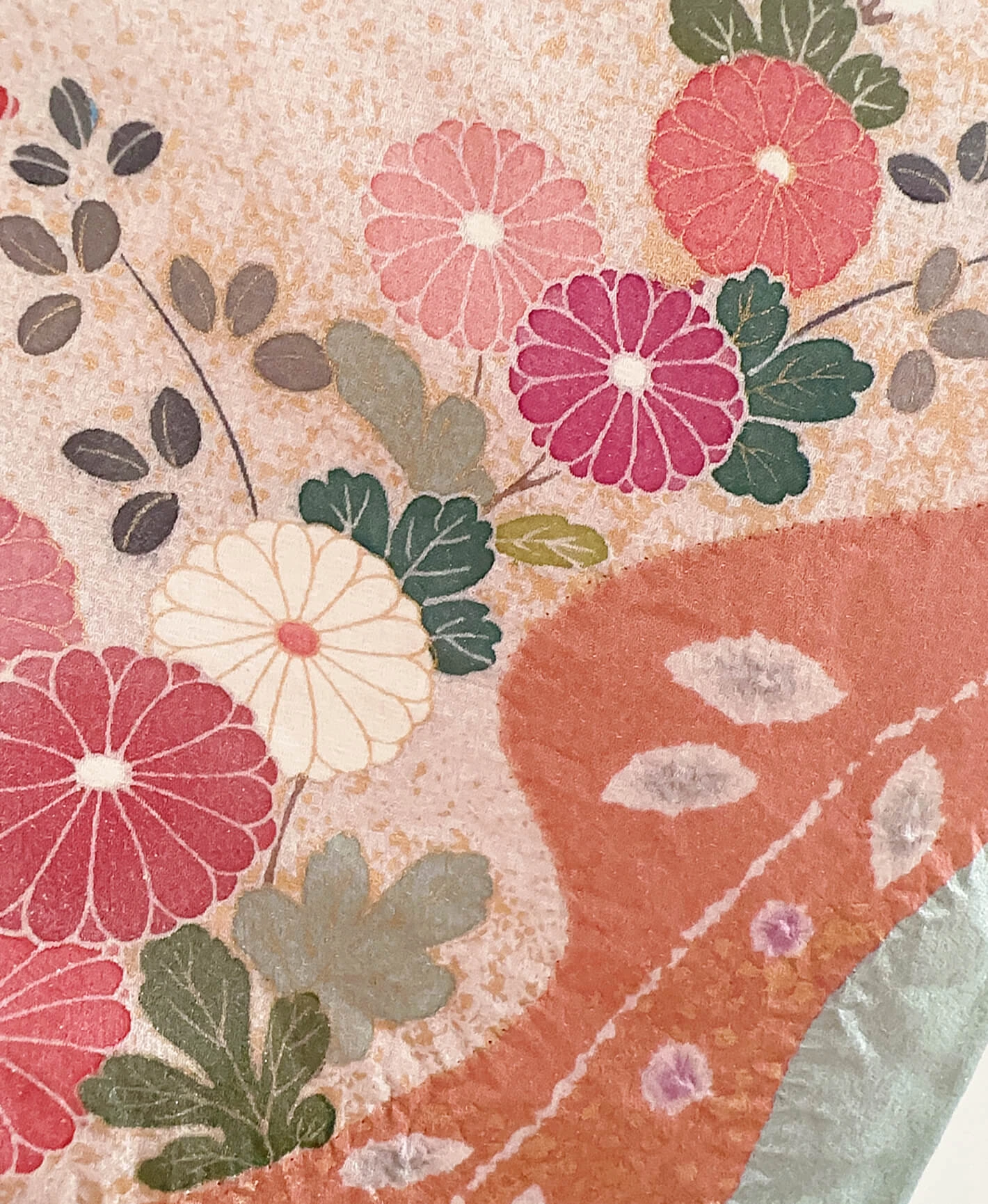 水浅葱色 緑系 青系 絞り 道長文 菊花草 訪問着 - 画像 8