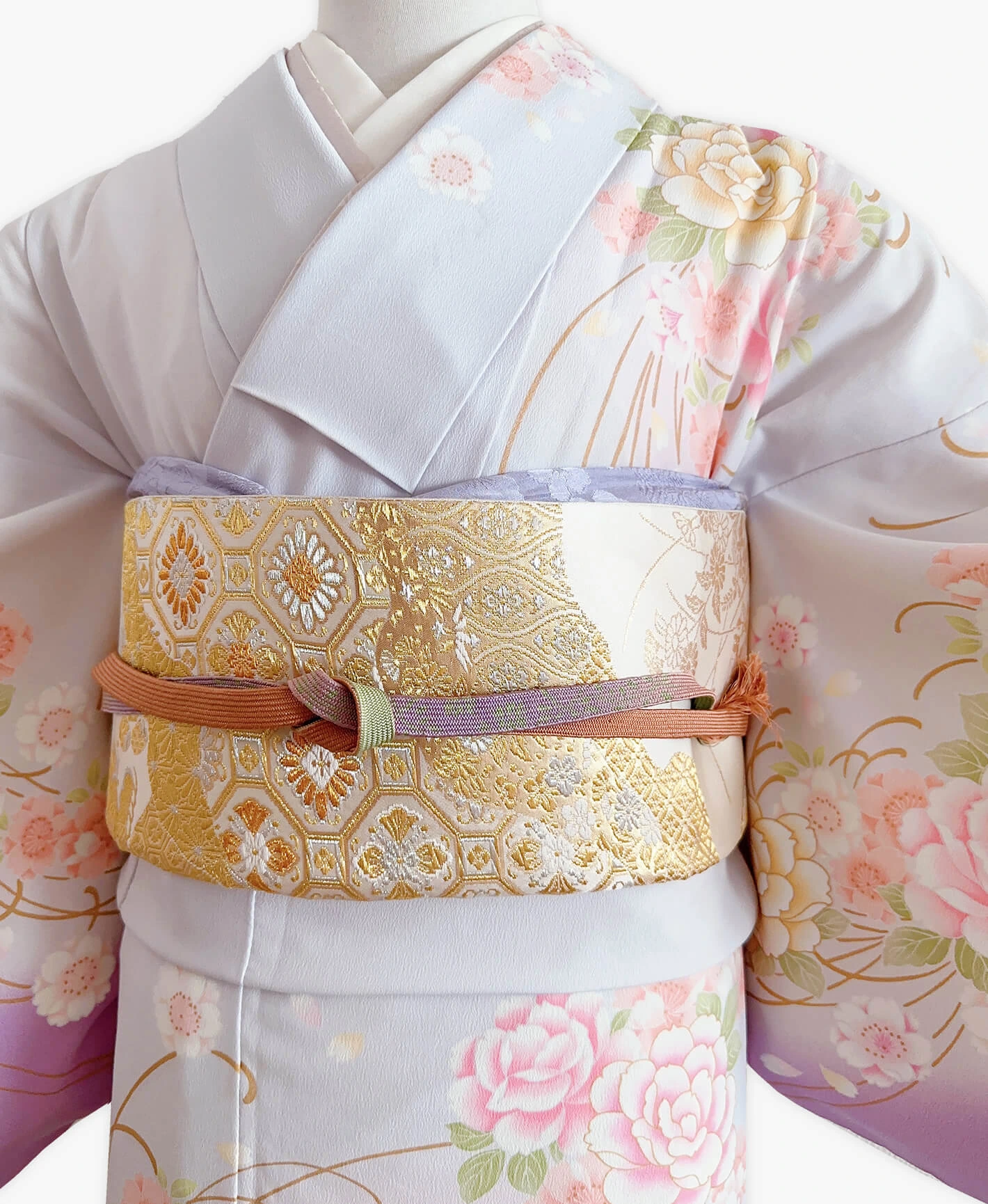 紫水晶色 紫系 灰系 暈し染め 刺繍 花草 訪問着 - 画像 3
