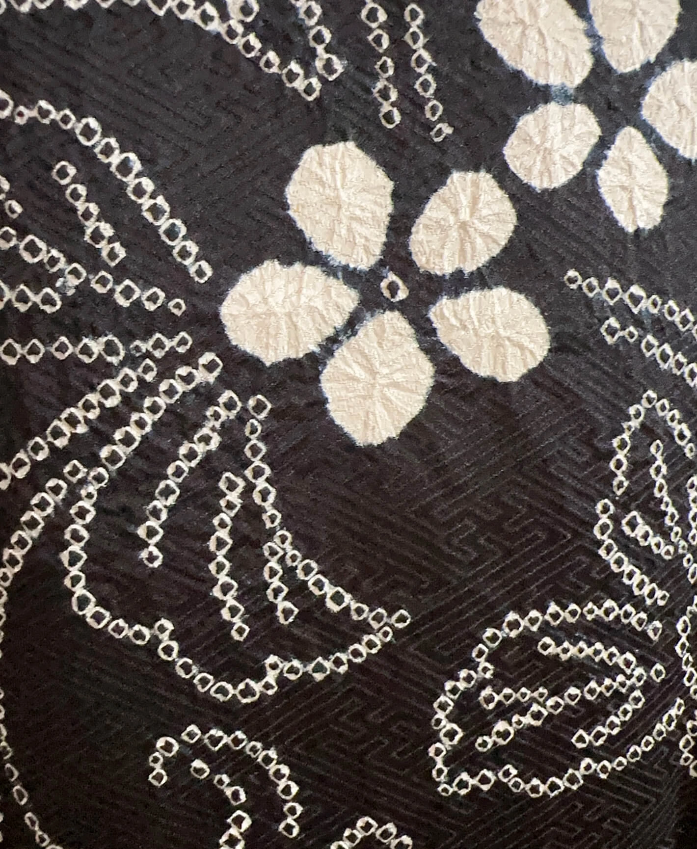 濡羽色 黒系 刺繍 絞り 扇面 唐花草 訪問着 - 画像 7