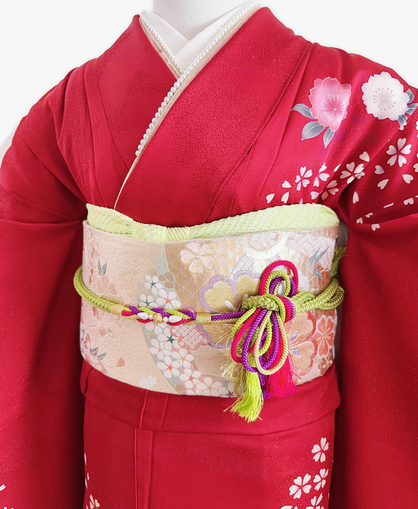 紅色 赤系 暈し染め 刺繍 桜吹雪 振袖 - 画像 3