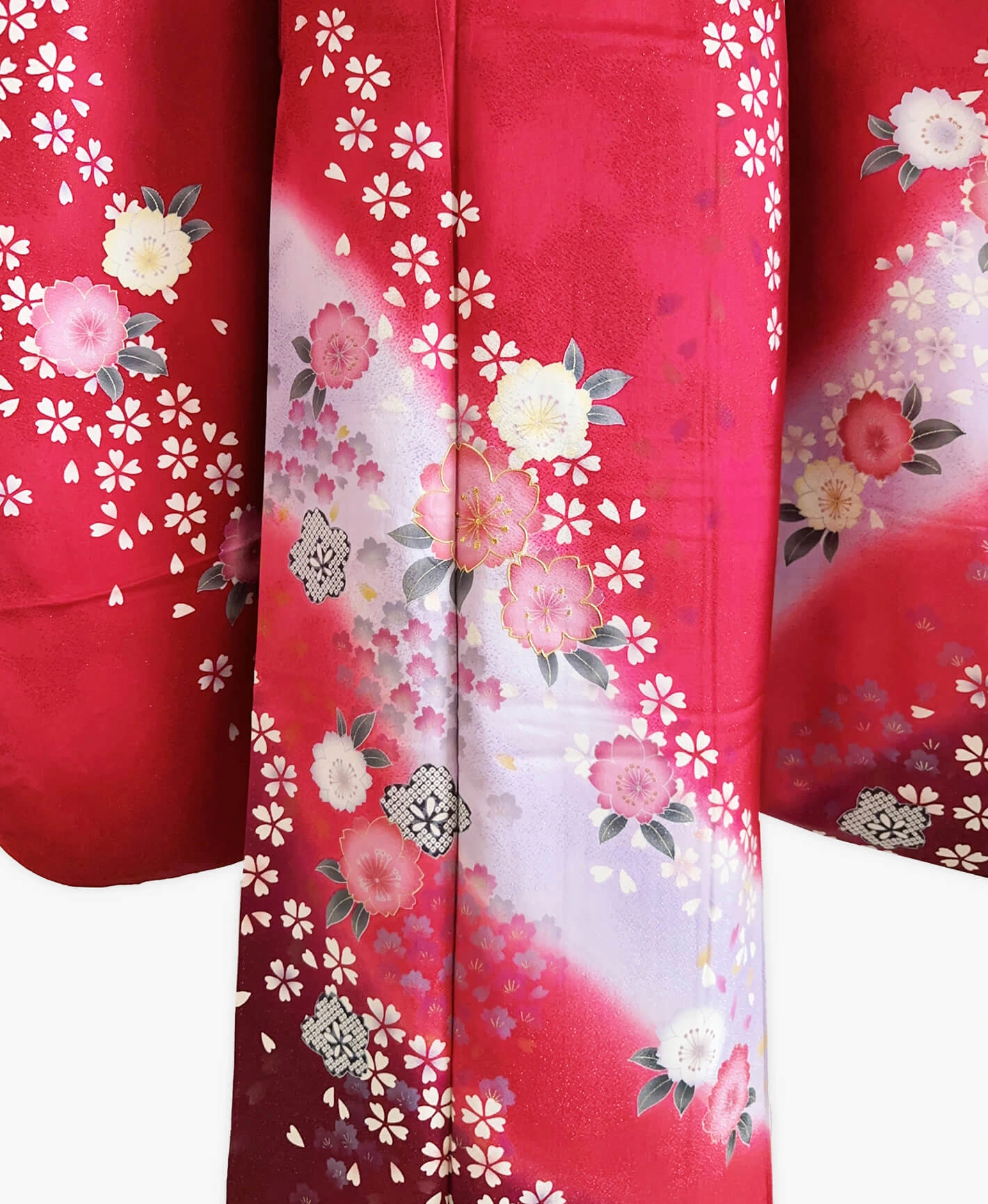 紅色 赤系 暈し染め 刺繍 桜吹雪 振袖 - 画像 5