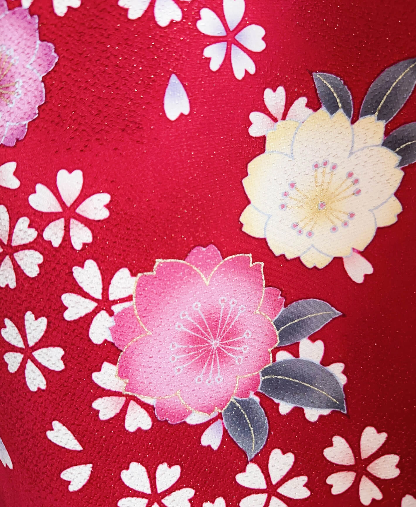 紅色 赤系 暈し染め 刺繍 桜吹雪 振袖 - 画像 8