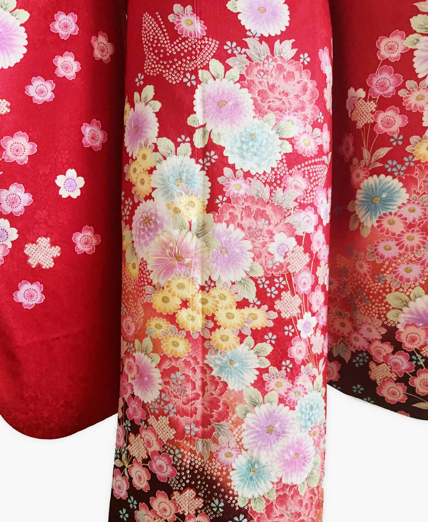 朱緋色 赤系 絞り風 蝶 百花繚乱 振袖 - 画像 5
