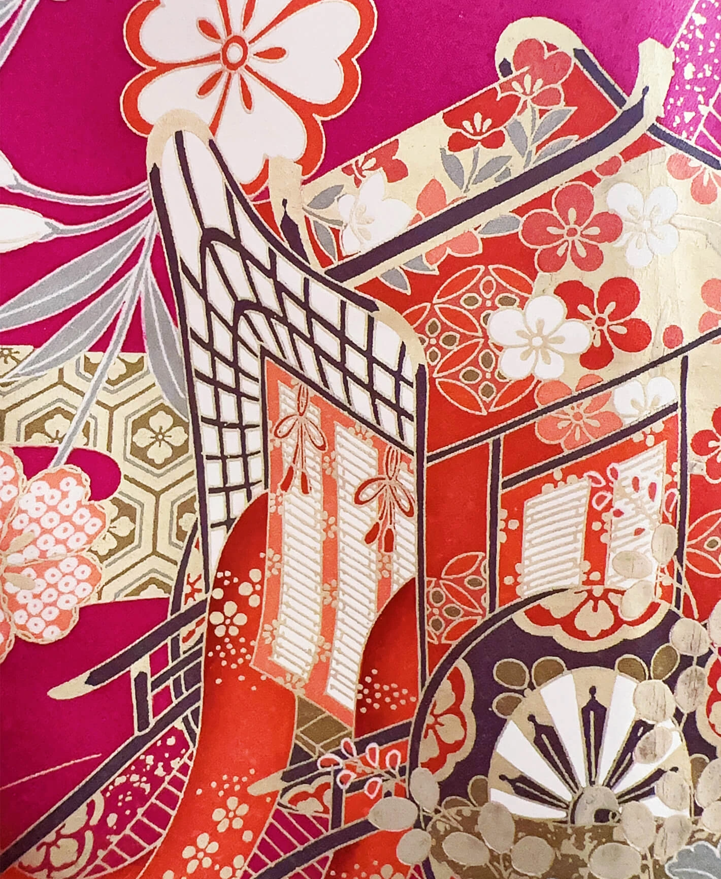 躑躅色 胡粉色 白系 駒刺繍 金彩 御所車 青海波 櫻 振袖 - 画像 8