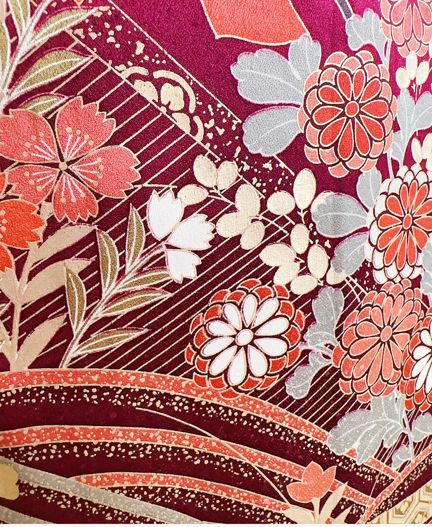 躑躅色 胡粉色 白系 駒刺繍 金彩 御所車 青海波 櫻 振袖 - 画像 9