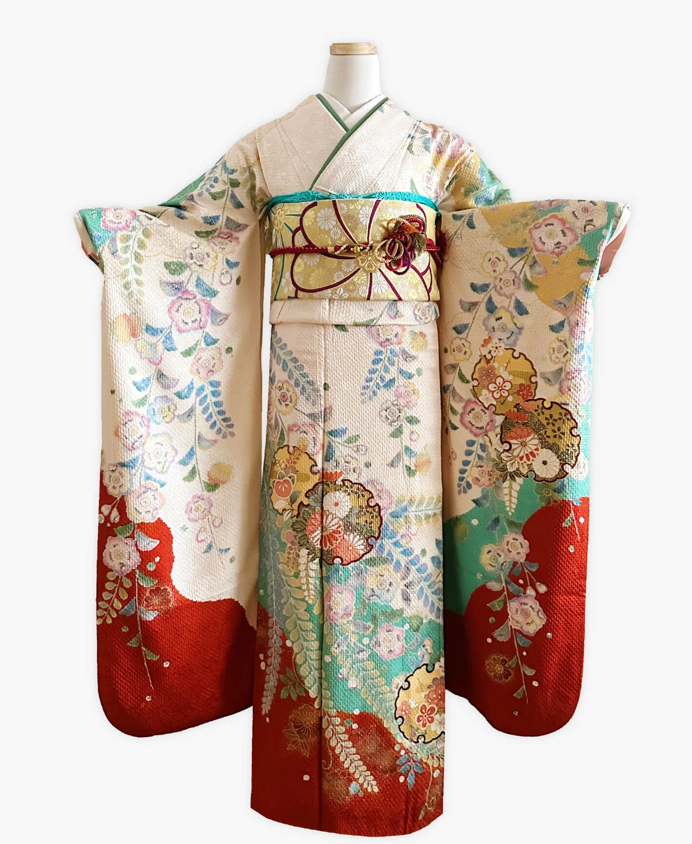 生成り色 白系 総絞り 花雪輪  辻ヶ花 振袖 - 画像 1