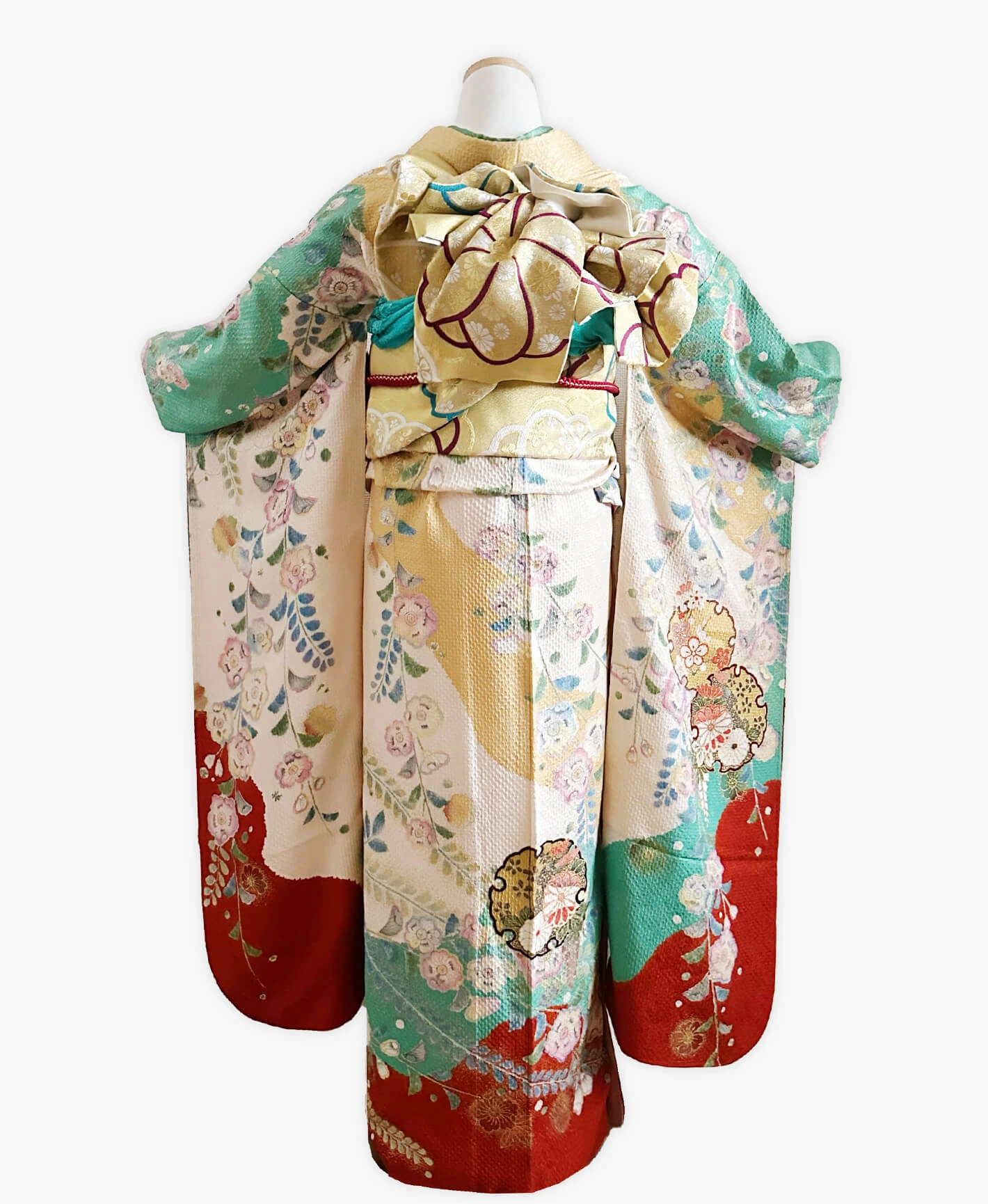 生成り色 白系 総絞り 花雪輪  辻ヶ花 振袖 - 画像 2