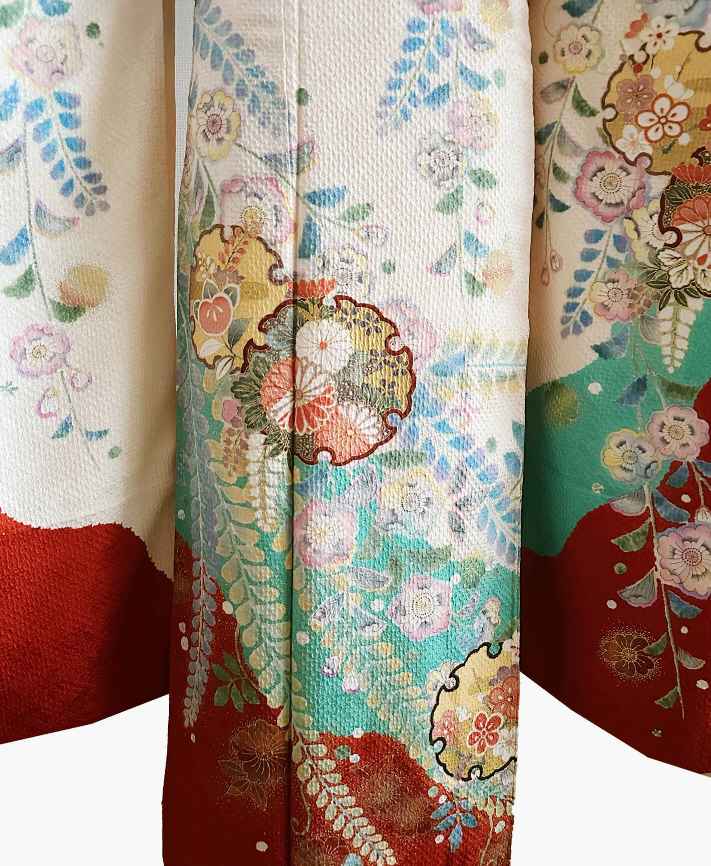 生成り色 白系 総絞り 花雪輪  辻ヶ花 振袖 - 画像 5