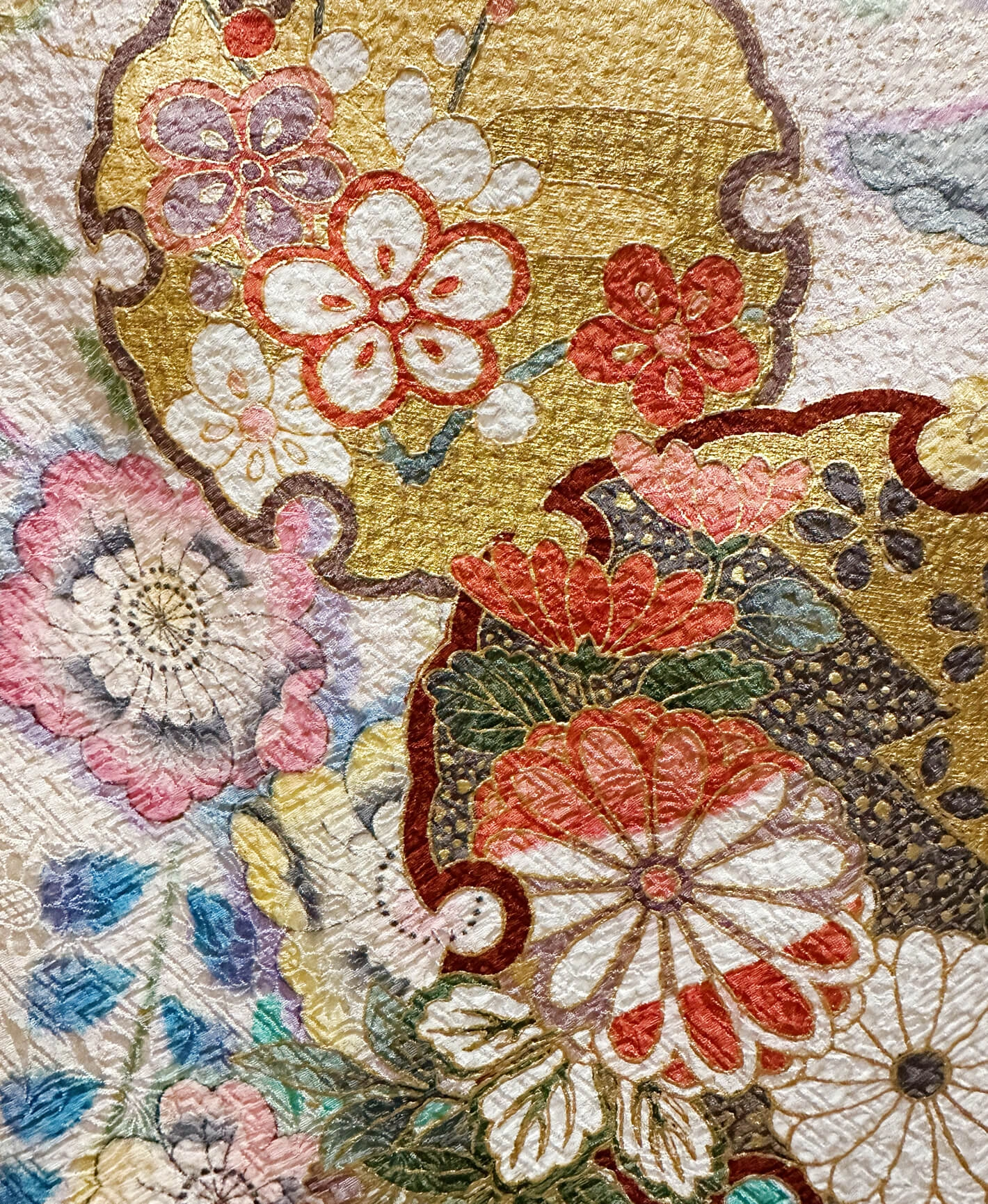 生成り色 白系 総絞り 花雪輪  辻ヶ花 振袖 - 画像 6