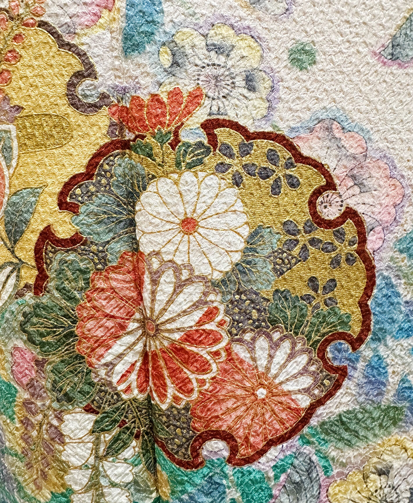 生成り色 白系 総絞り 花雪輪  辻ヶ花 振袖 - 画像 7