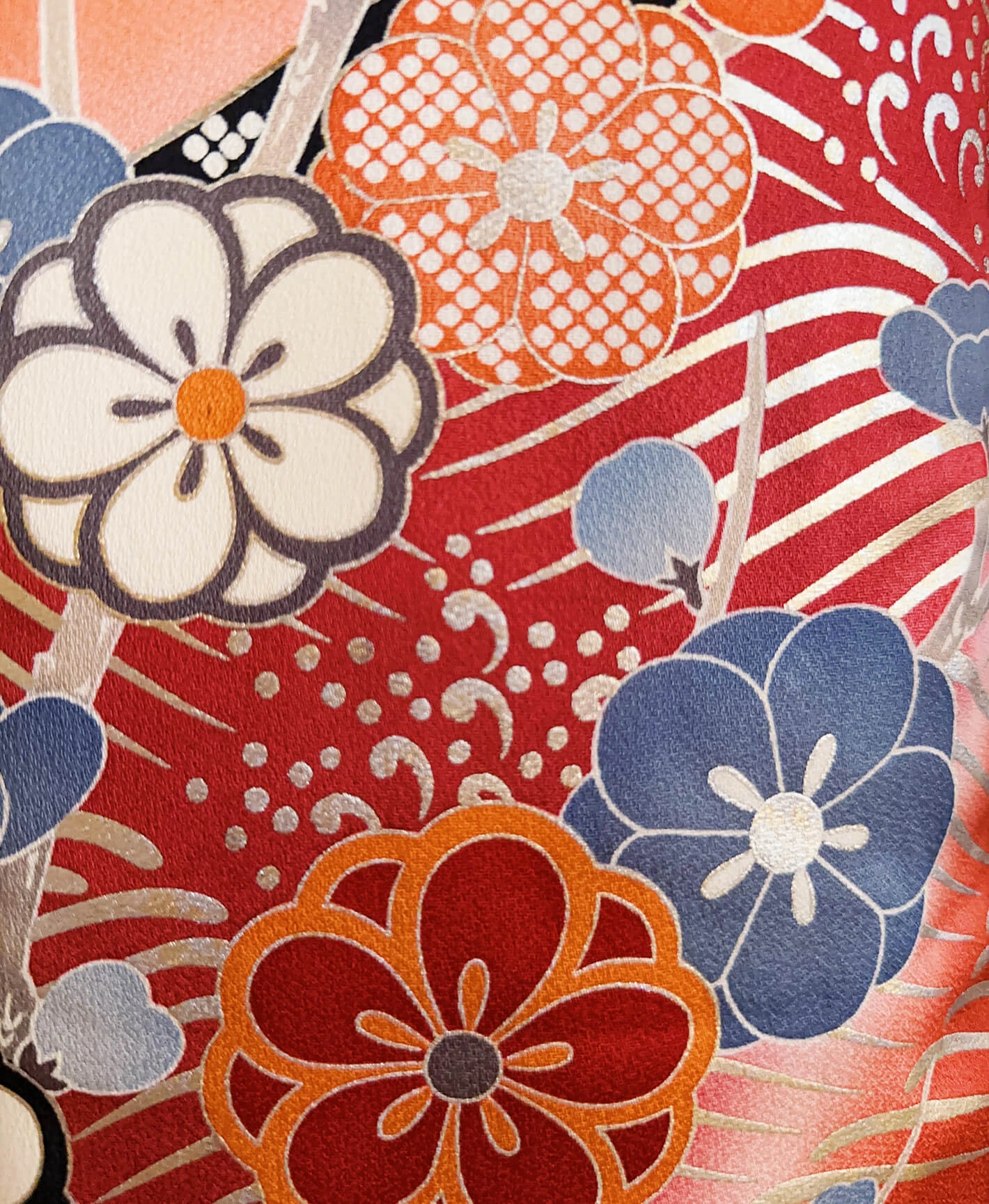 赤橙色 橙系 手描き 青海波 花草 振袖 - 画像 6